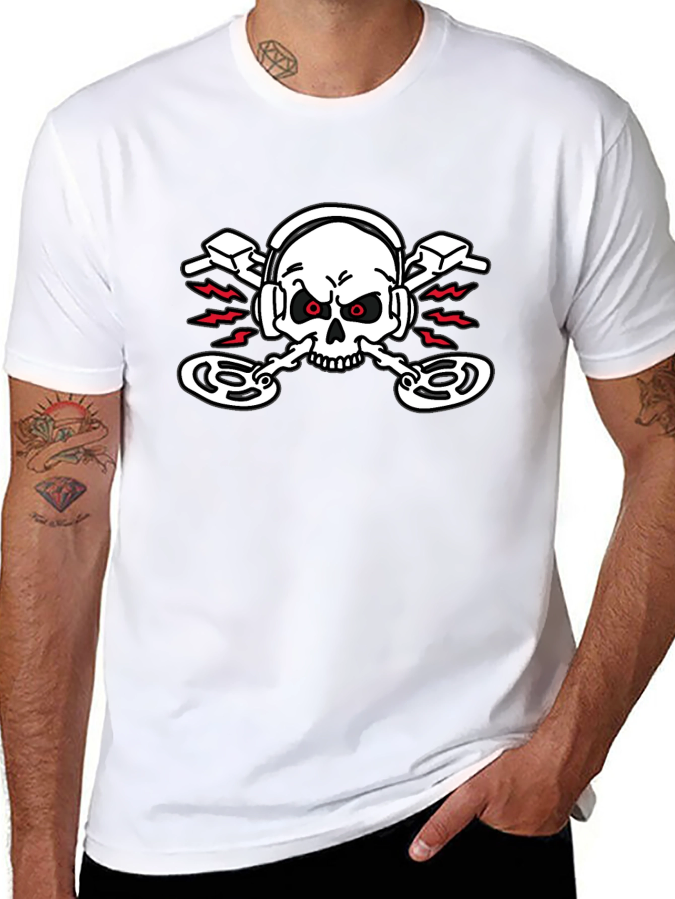 DJ Skull Graphic T-Shirt - Black Crew Neck