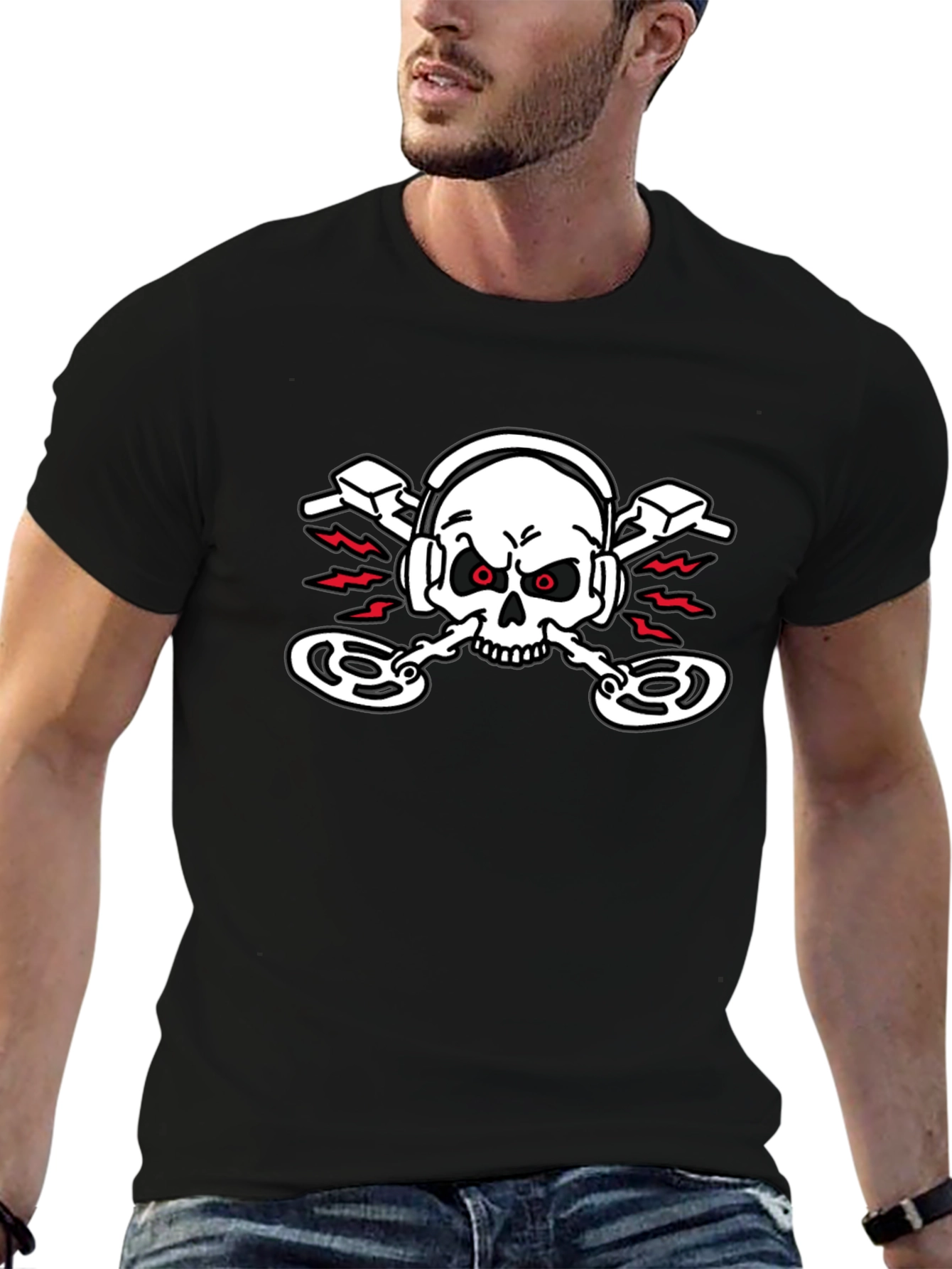 DJ Skull Graphic T-Shirt - Black Crew Neck
