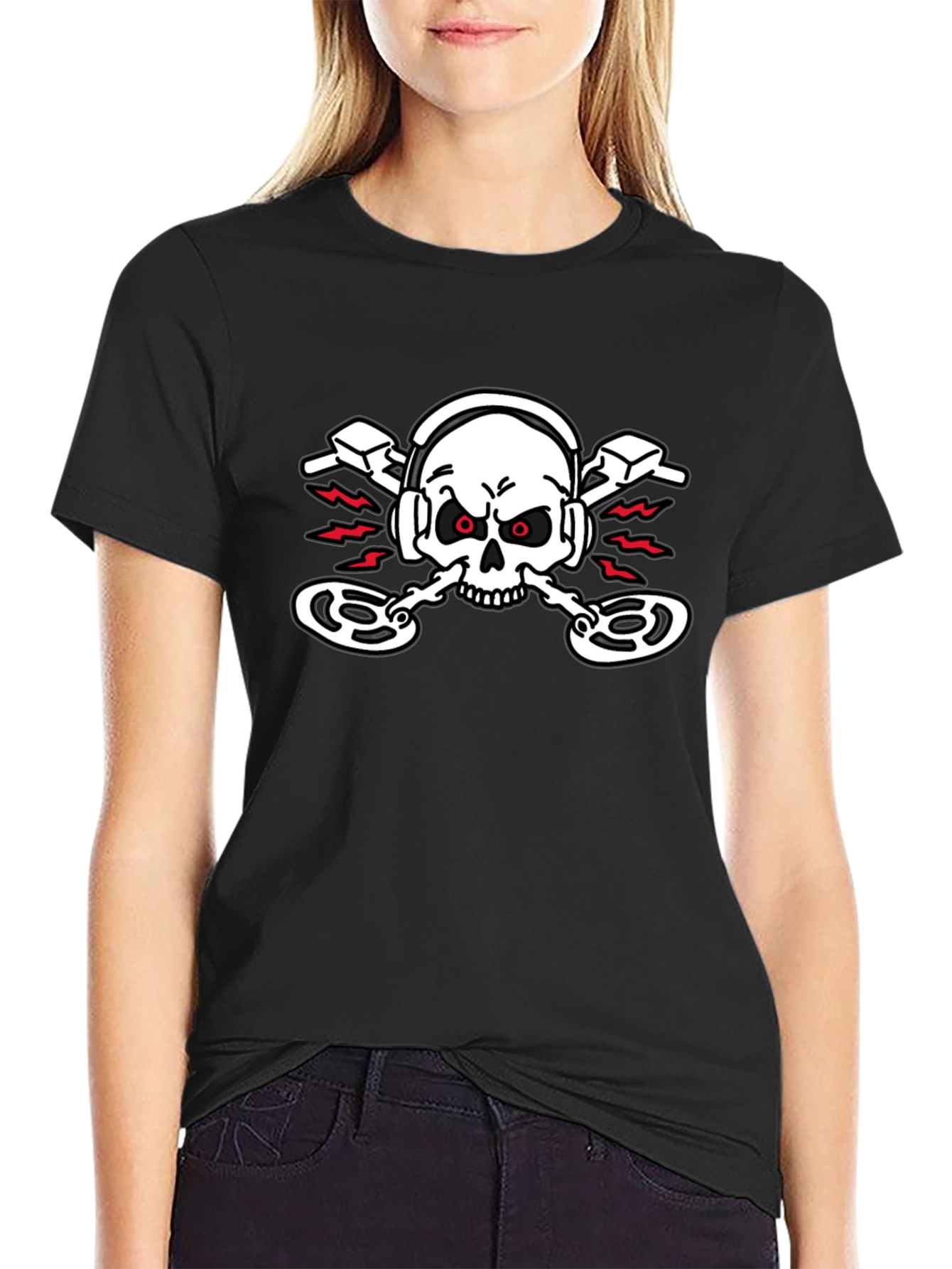 DJ Skull Graphic T-Shirt - Black Crew Neck