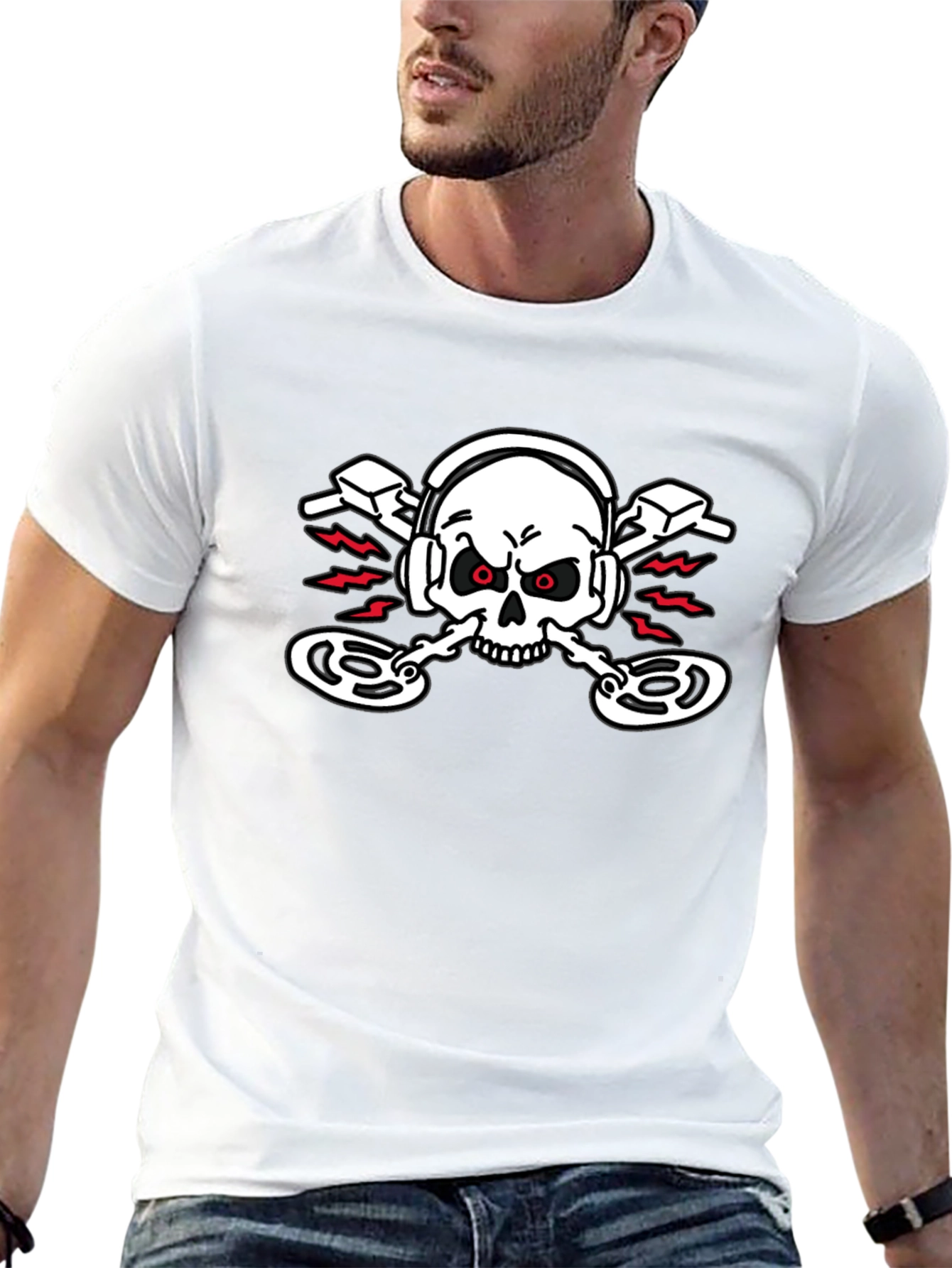 DJ Skull Graphic T-Shirt - Black Crew Neck