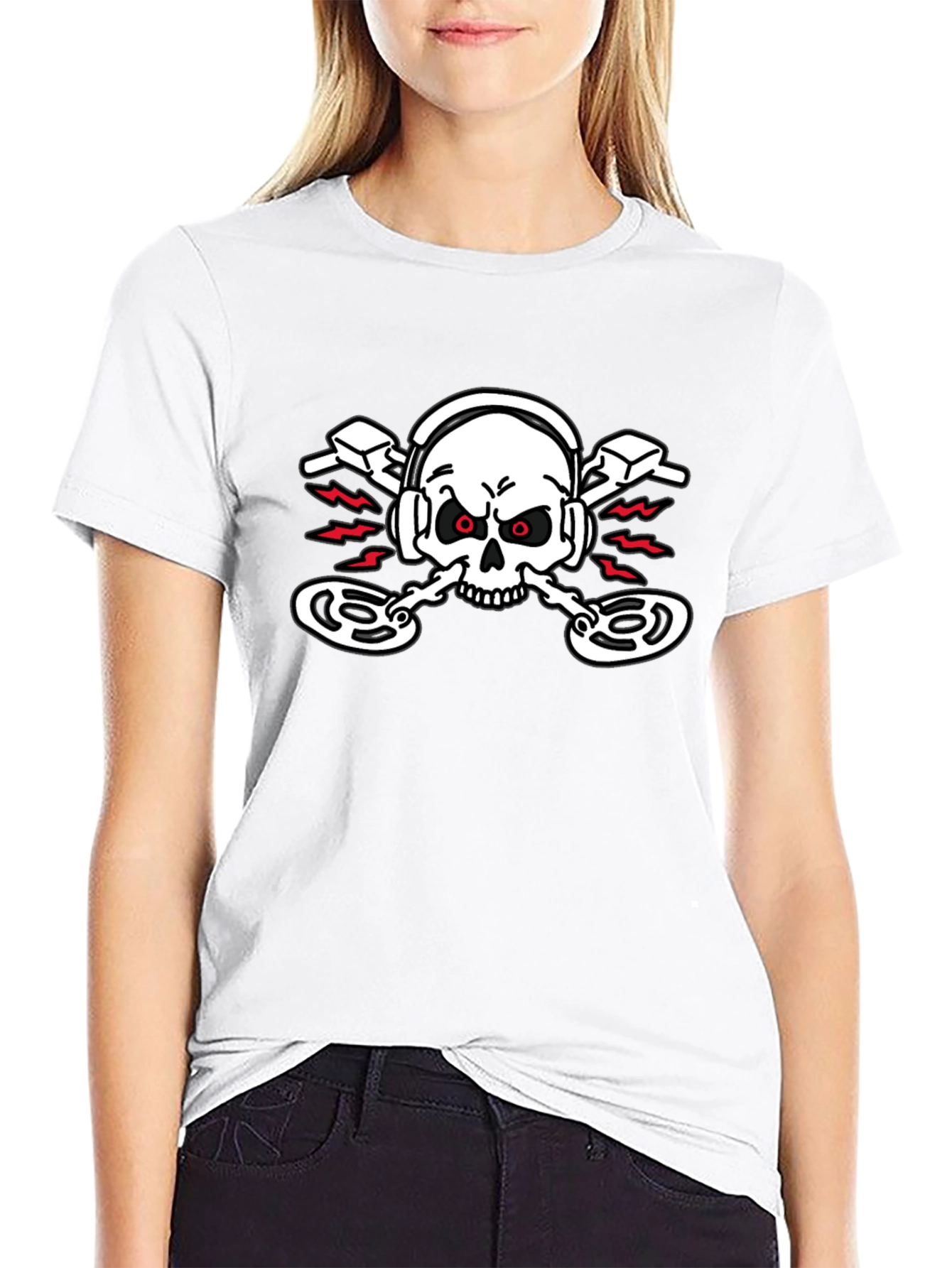 DJ Skull Graphic T-Shirt - Black Crew Neck