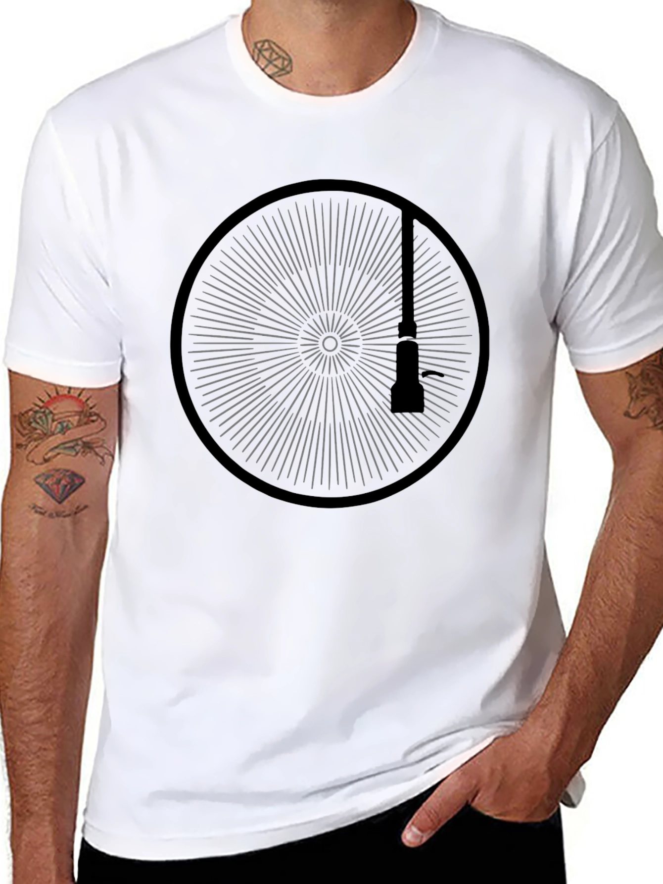 Geometric Wheel Graphic Black Tee