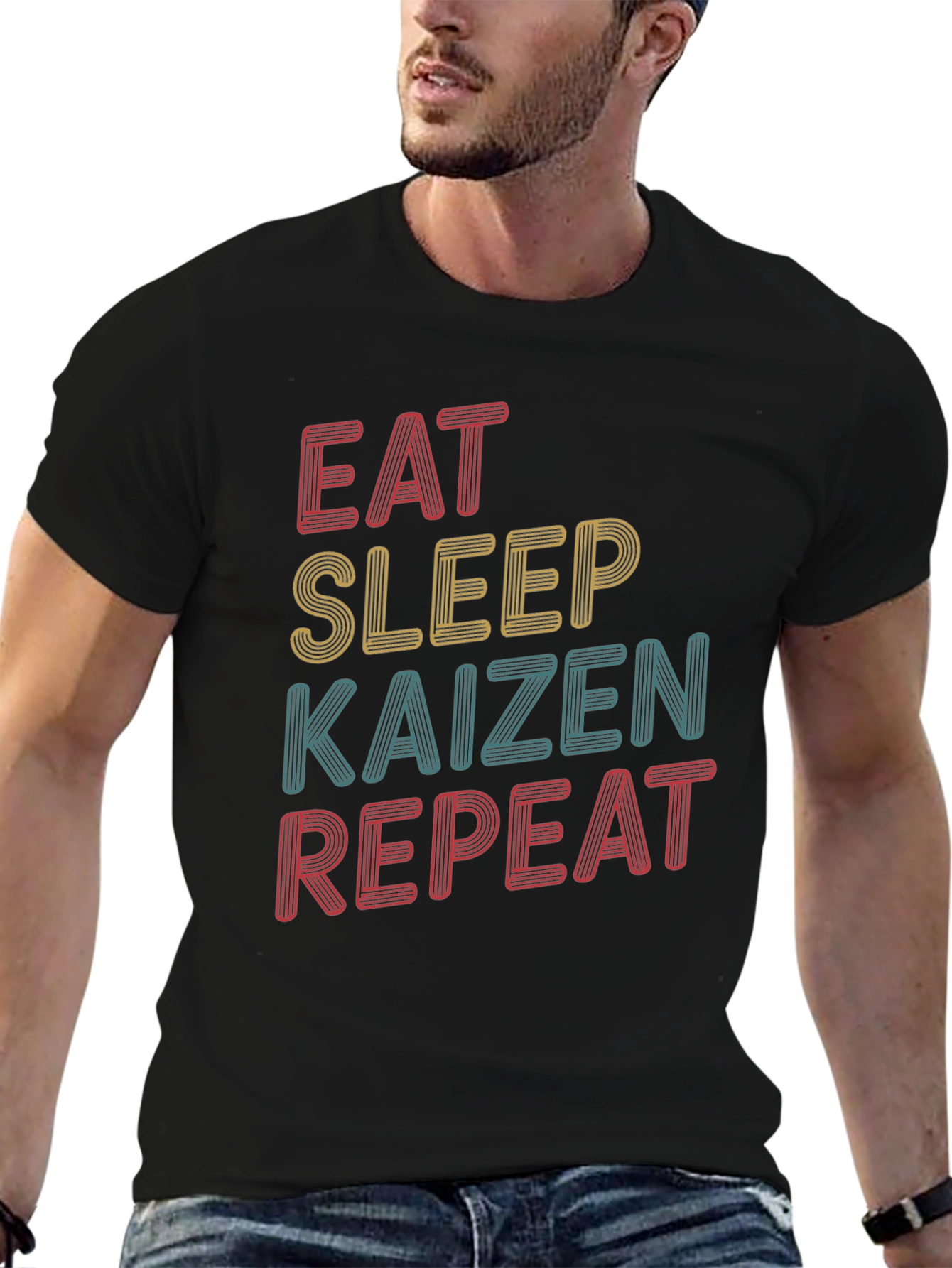 Eat Sleep Kaizen Repeat Retro Graphic Tee - Black