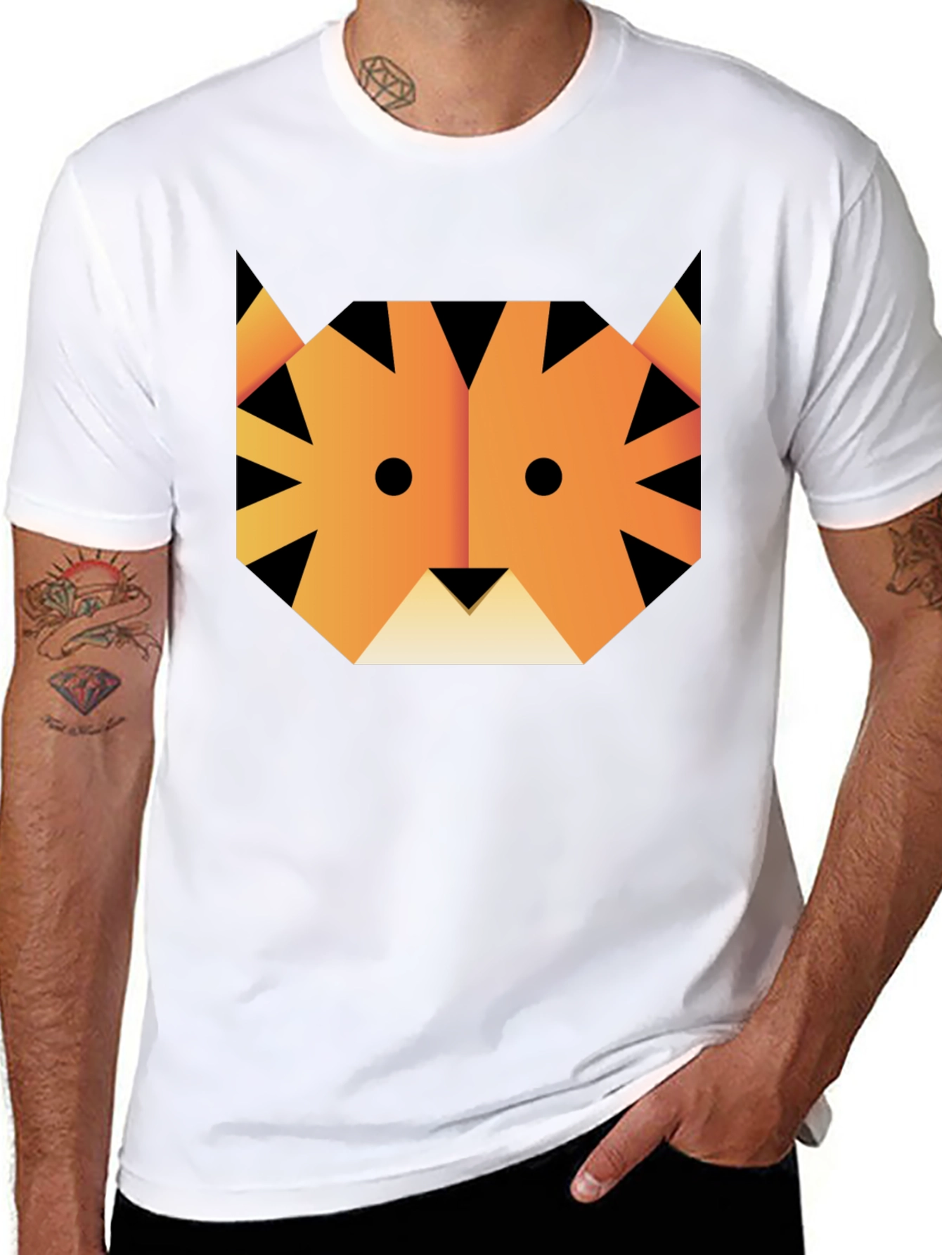 Geometric Tiger Graphic Tee - Unisex Black T-Shirt
