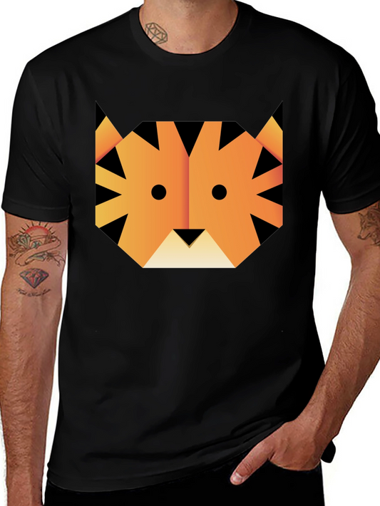 Geometric Tiger Graphic Tee - Unisex Black T-Shirt