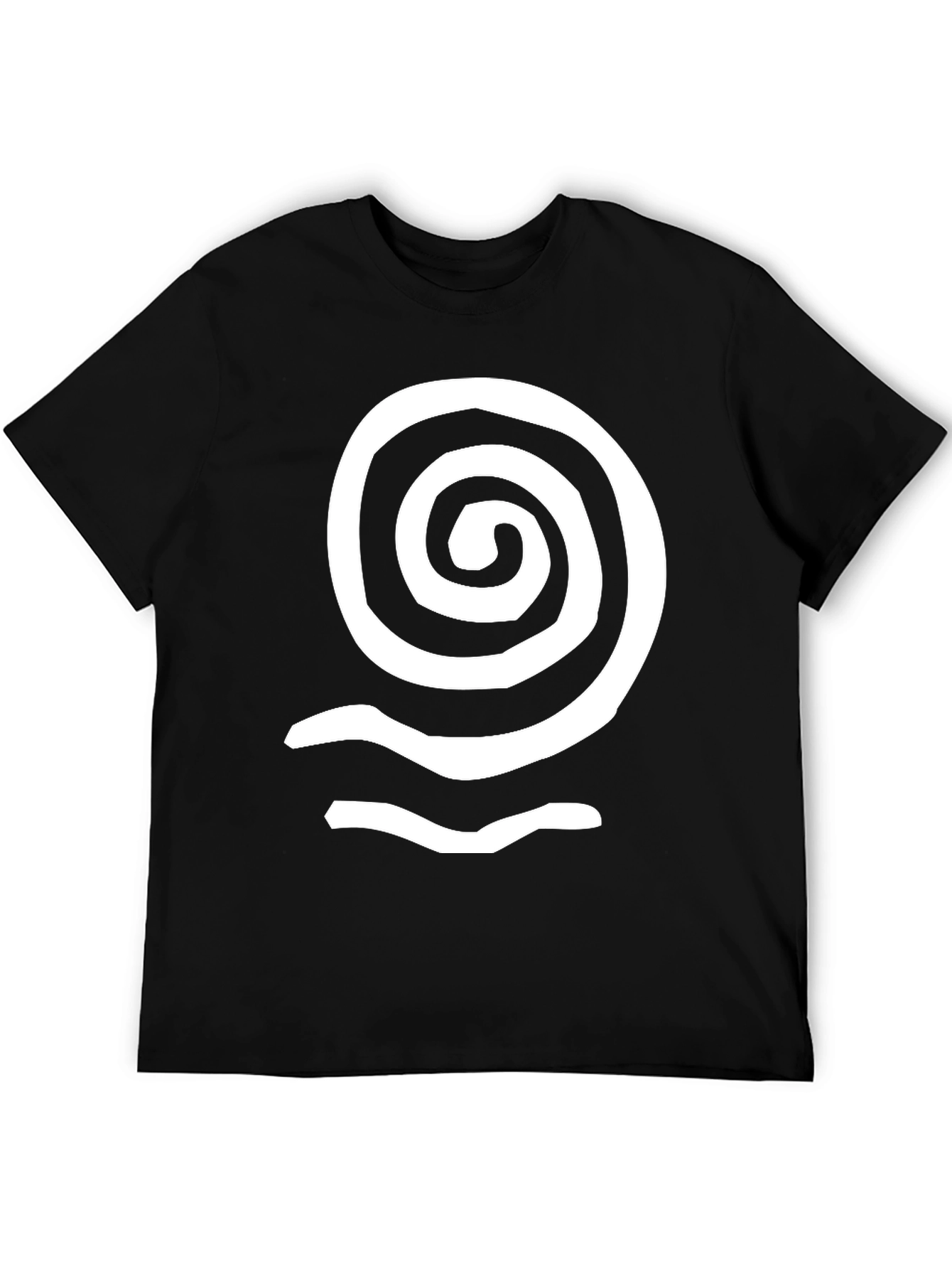 Spiral Wave Graphic Tee - Black Cotton Casual Top