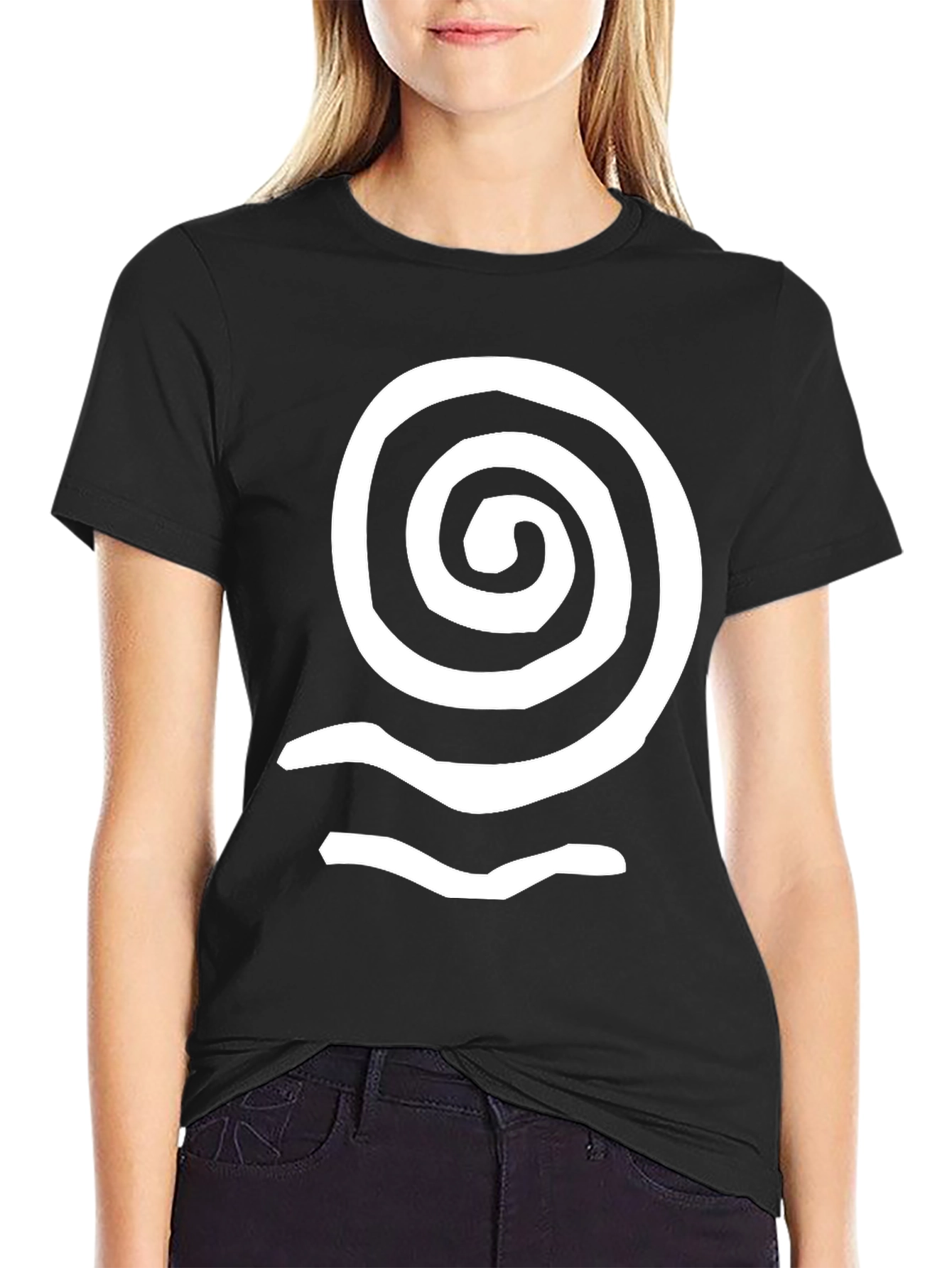 Spiral Wave Graphic Tee - Black Cotton Casual Top