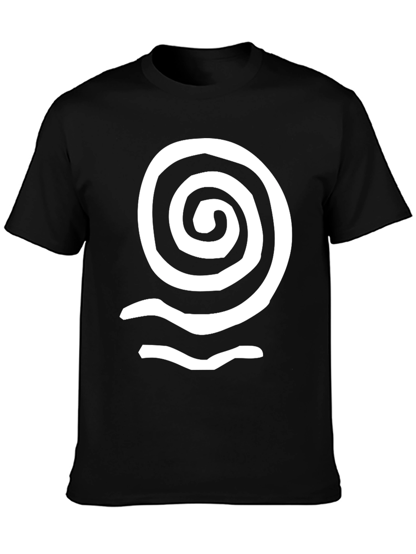 Spiral Wave Graphic Tee - Black Cotton Casual Top