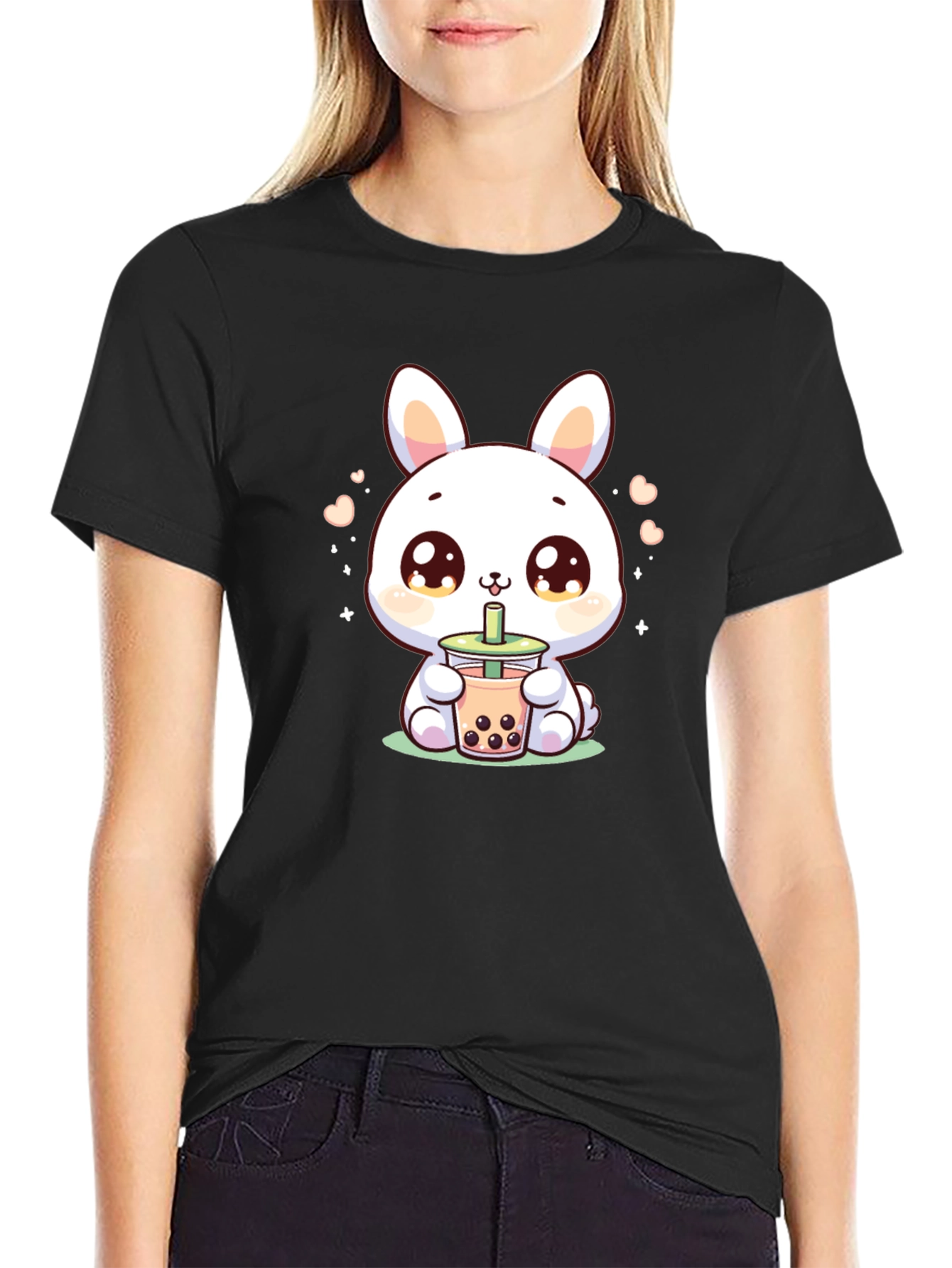 Cute Bunny Boba Tea Graphic T-Shirt
