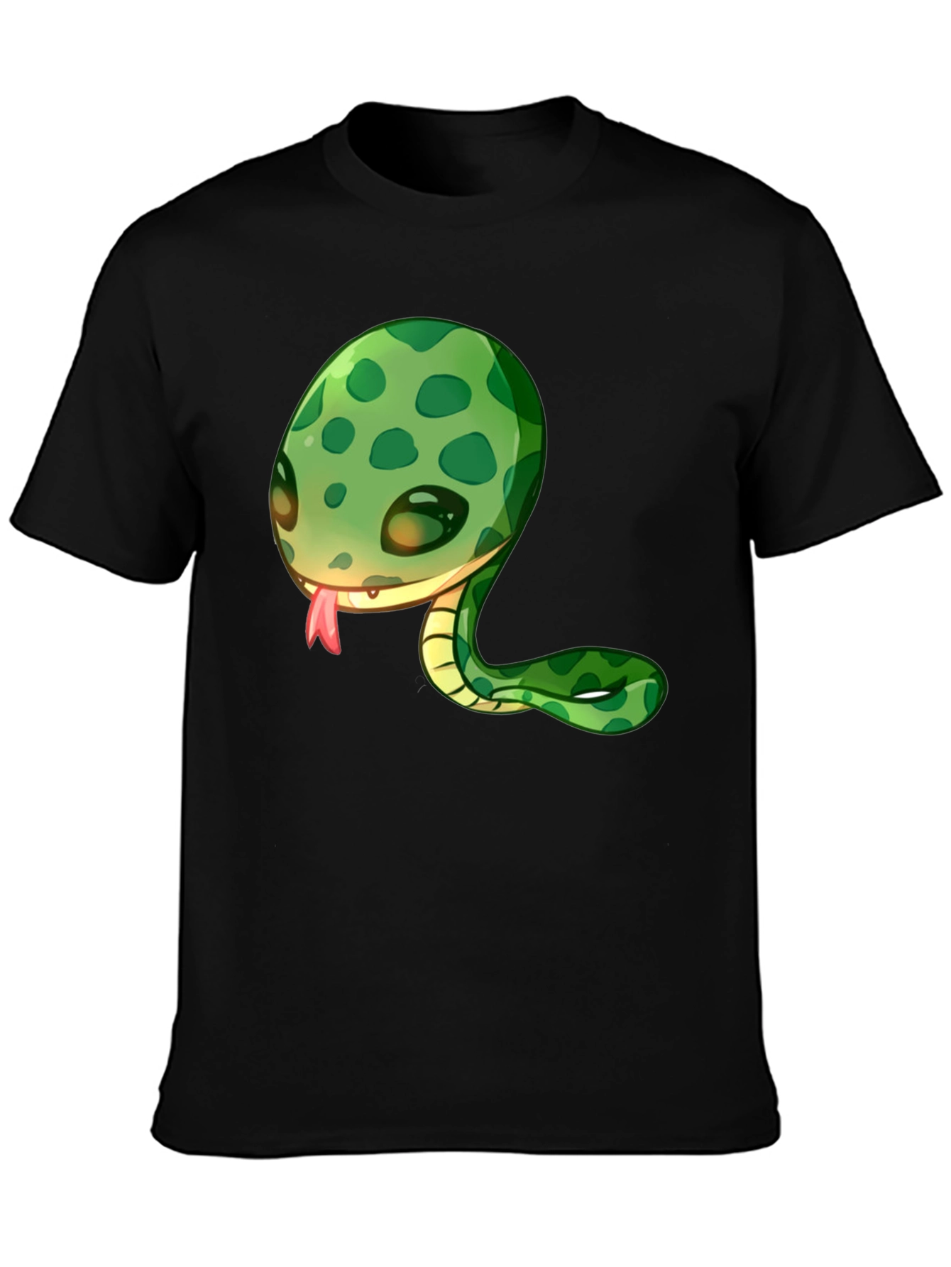 Cute Snake Cartoon Black T-Shirt