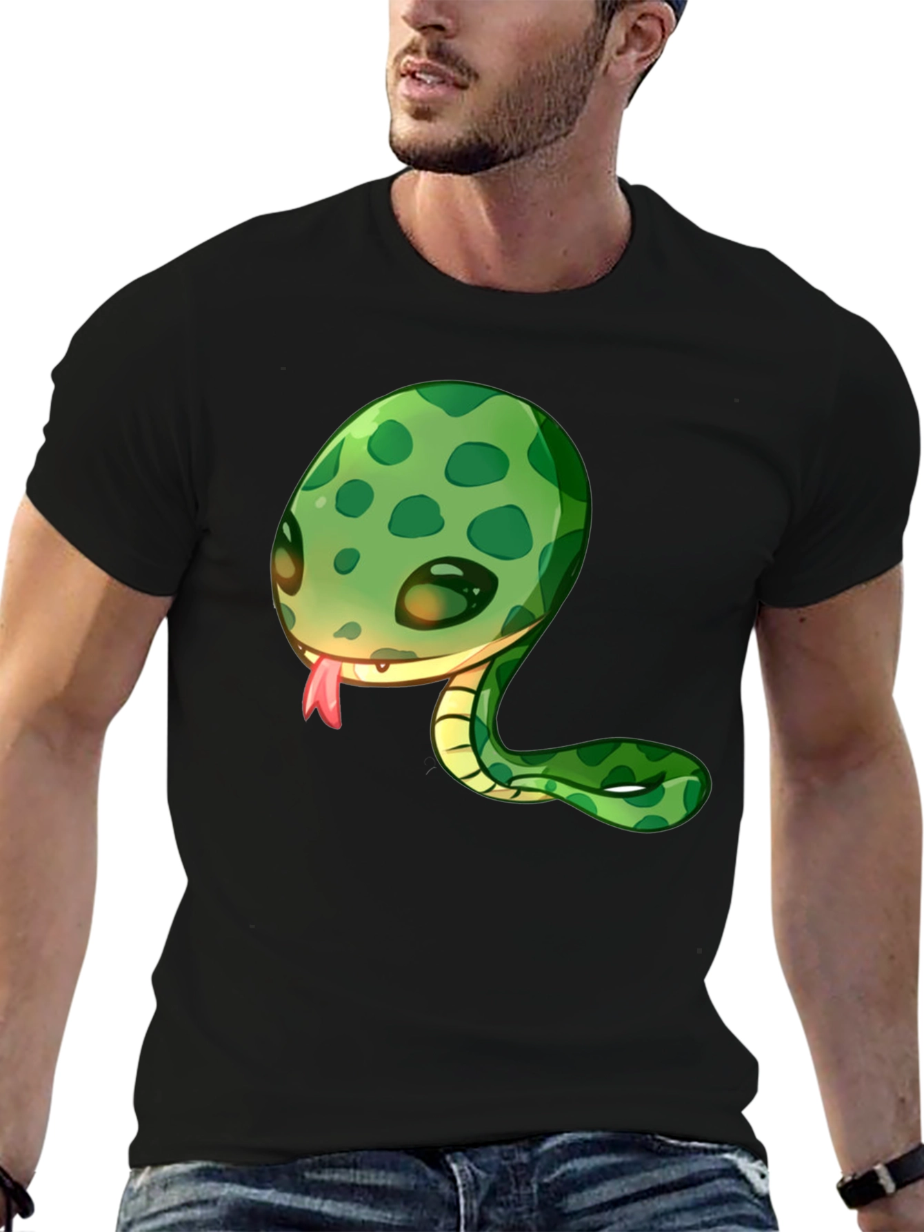 Cute Snake Cartoon Black T-Shirt