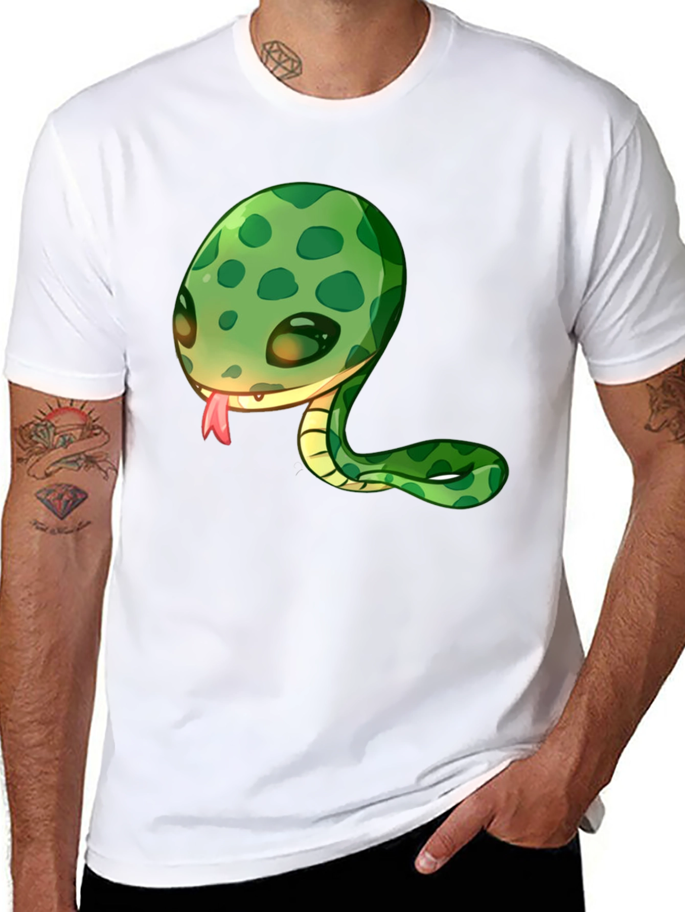 Cute Snake Cartoon Black T-Shirt