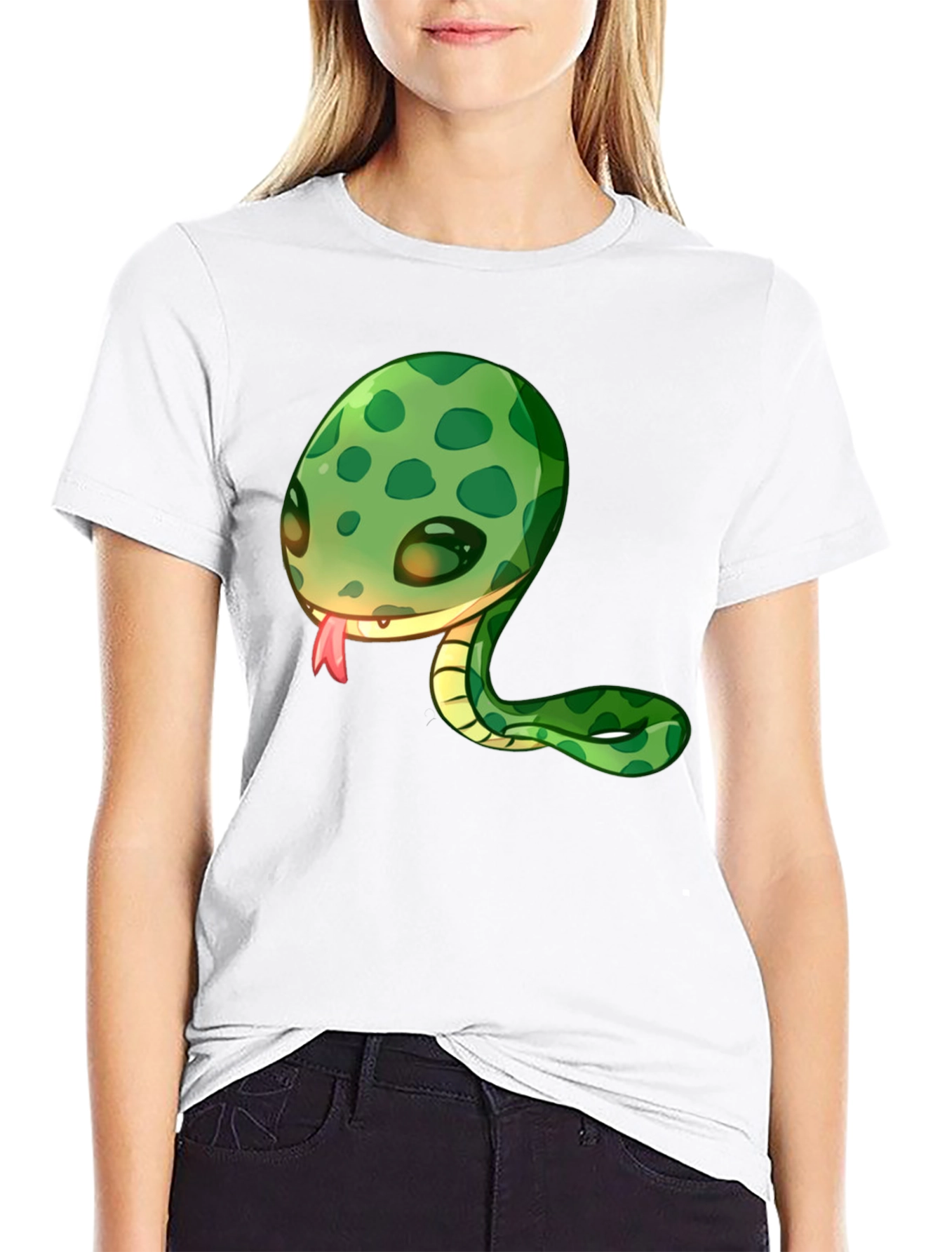 Cute Snake Cartoon Black T-Shirt