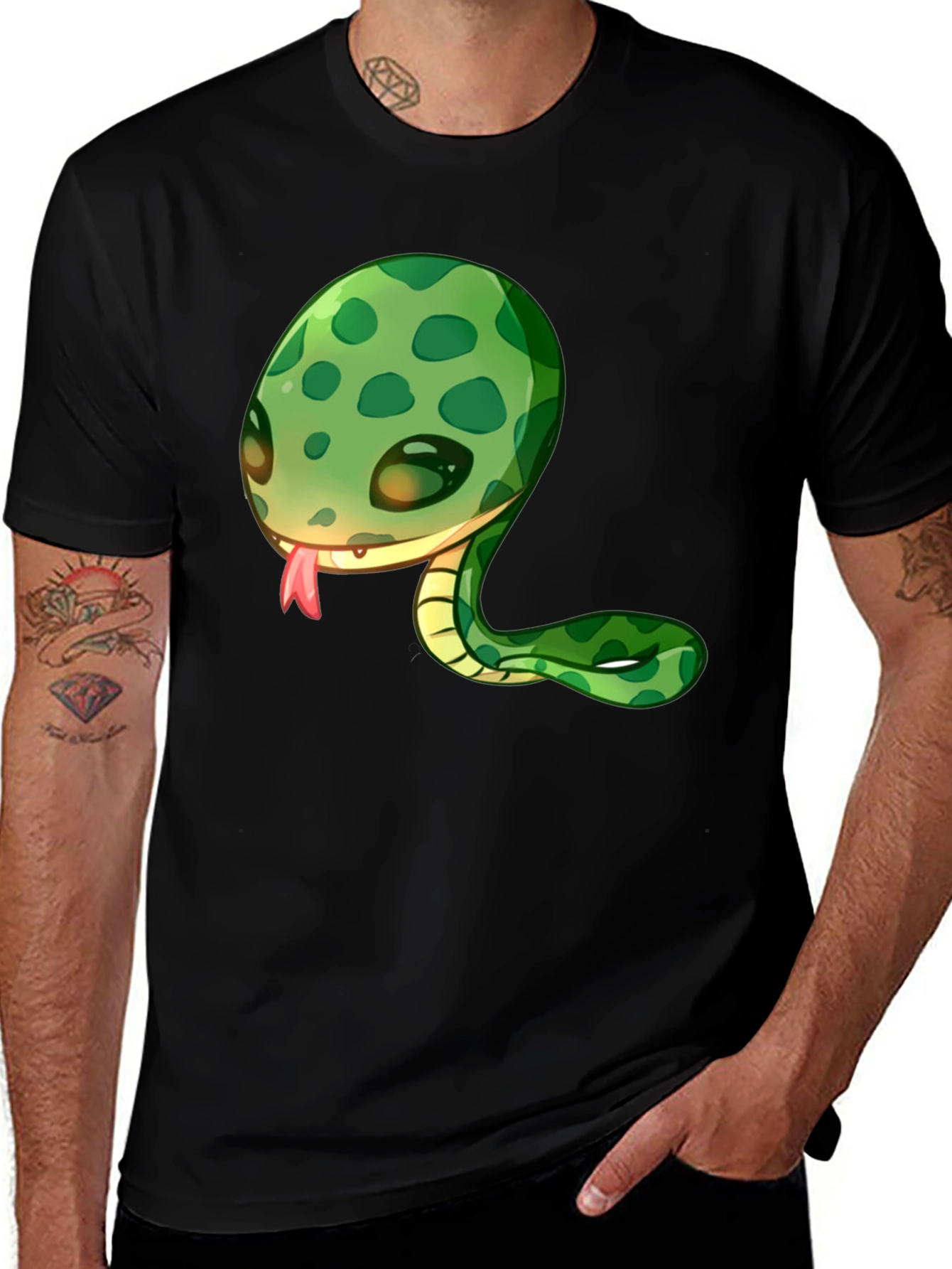Cute Snake Cartoon Black T-Shirt