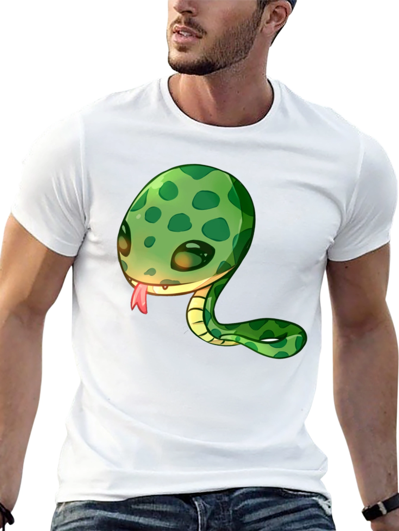 Cute Snake Cartoon Black T-Shirt