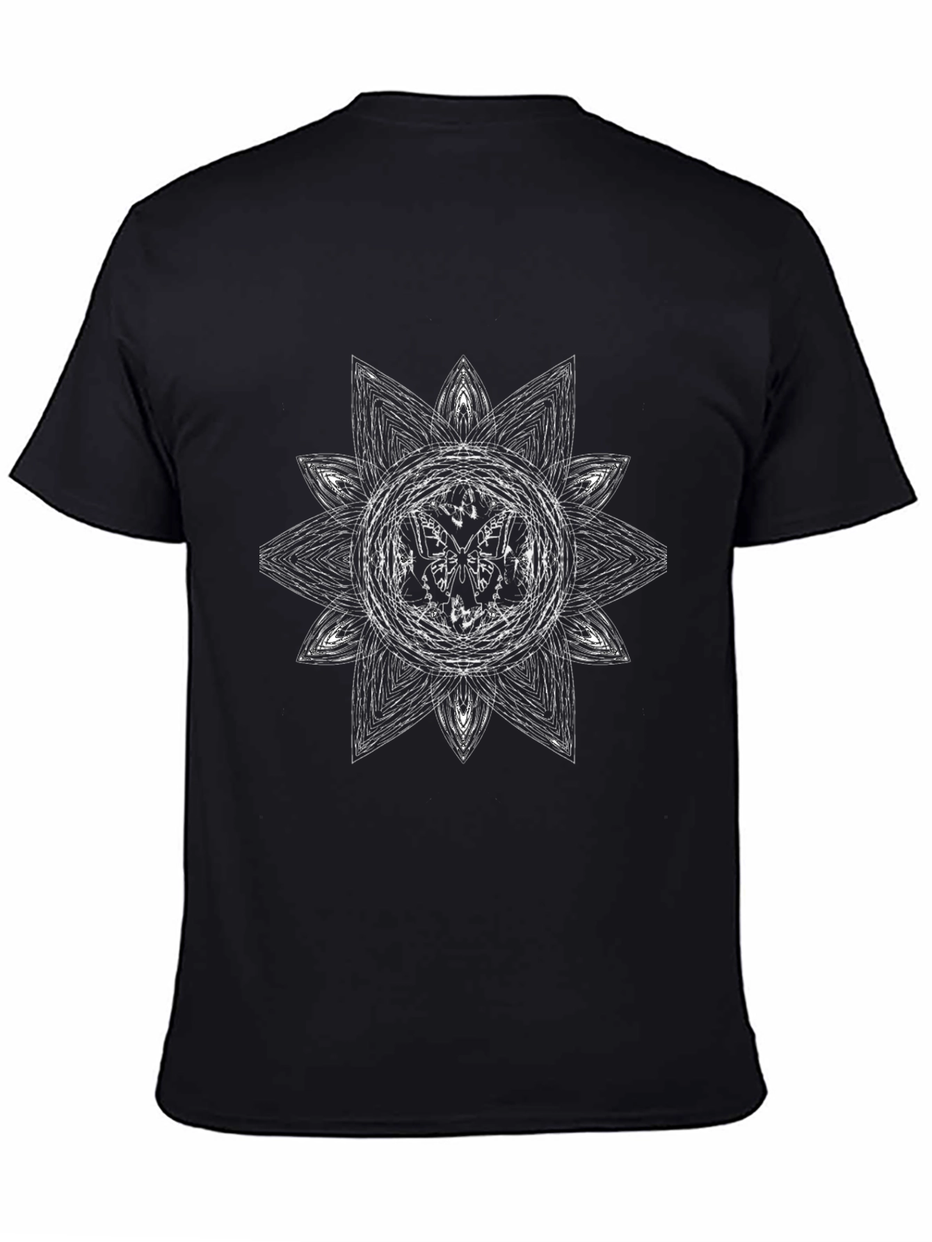 Abstract Floral Mandala Graphic Tee - Black