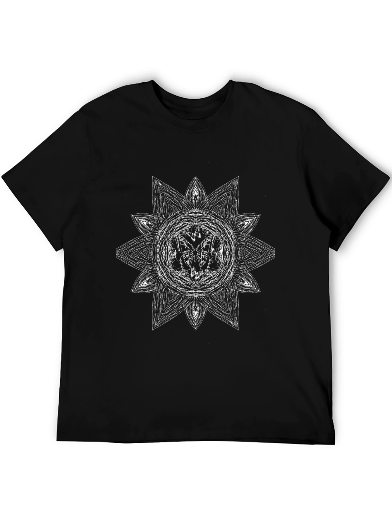 Abstract Floral Mandala Graphic Tee - Black