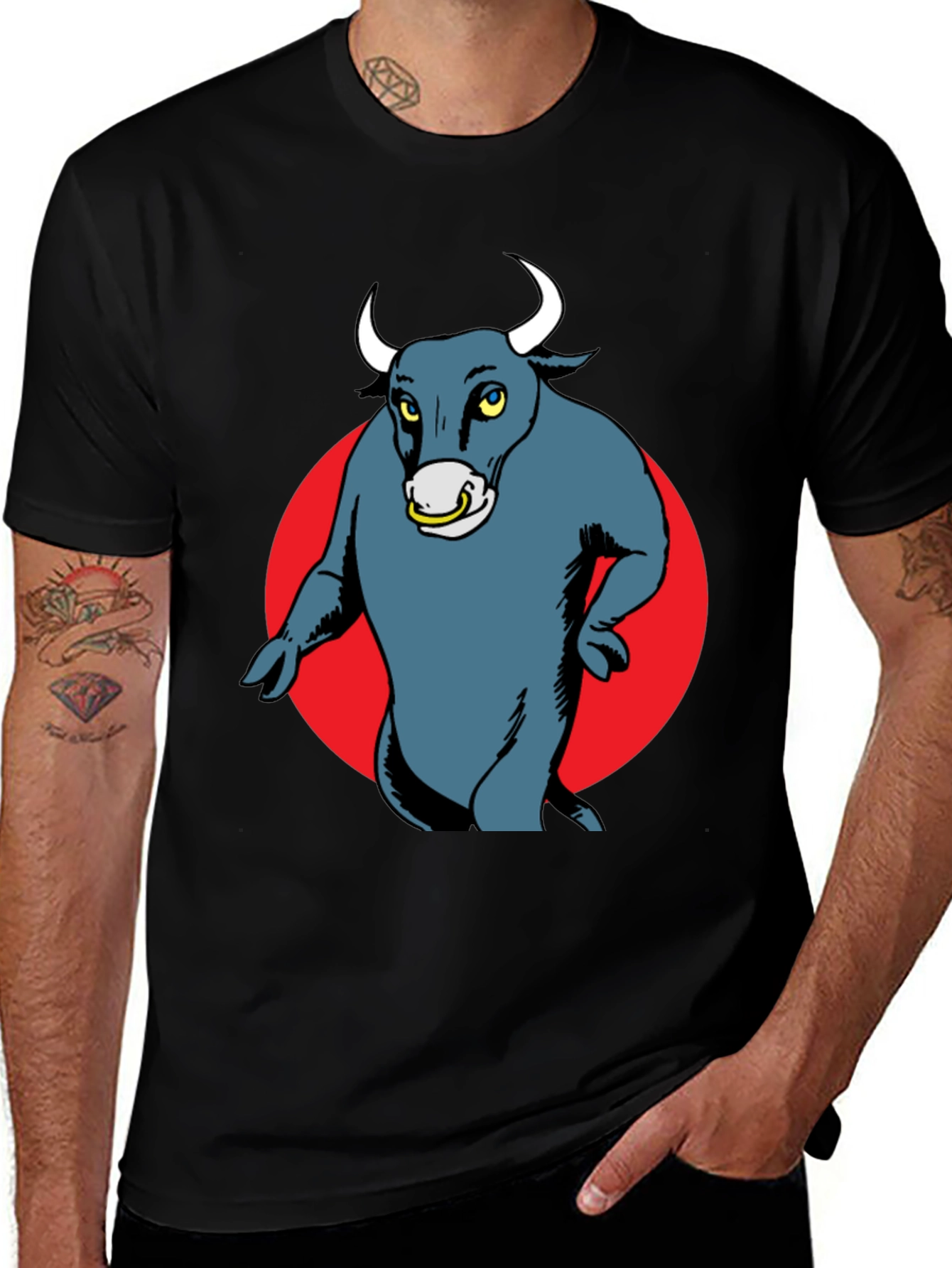 Bull Graphic Tee - Mens Black Cotton T-Shirt