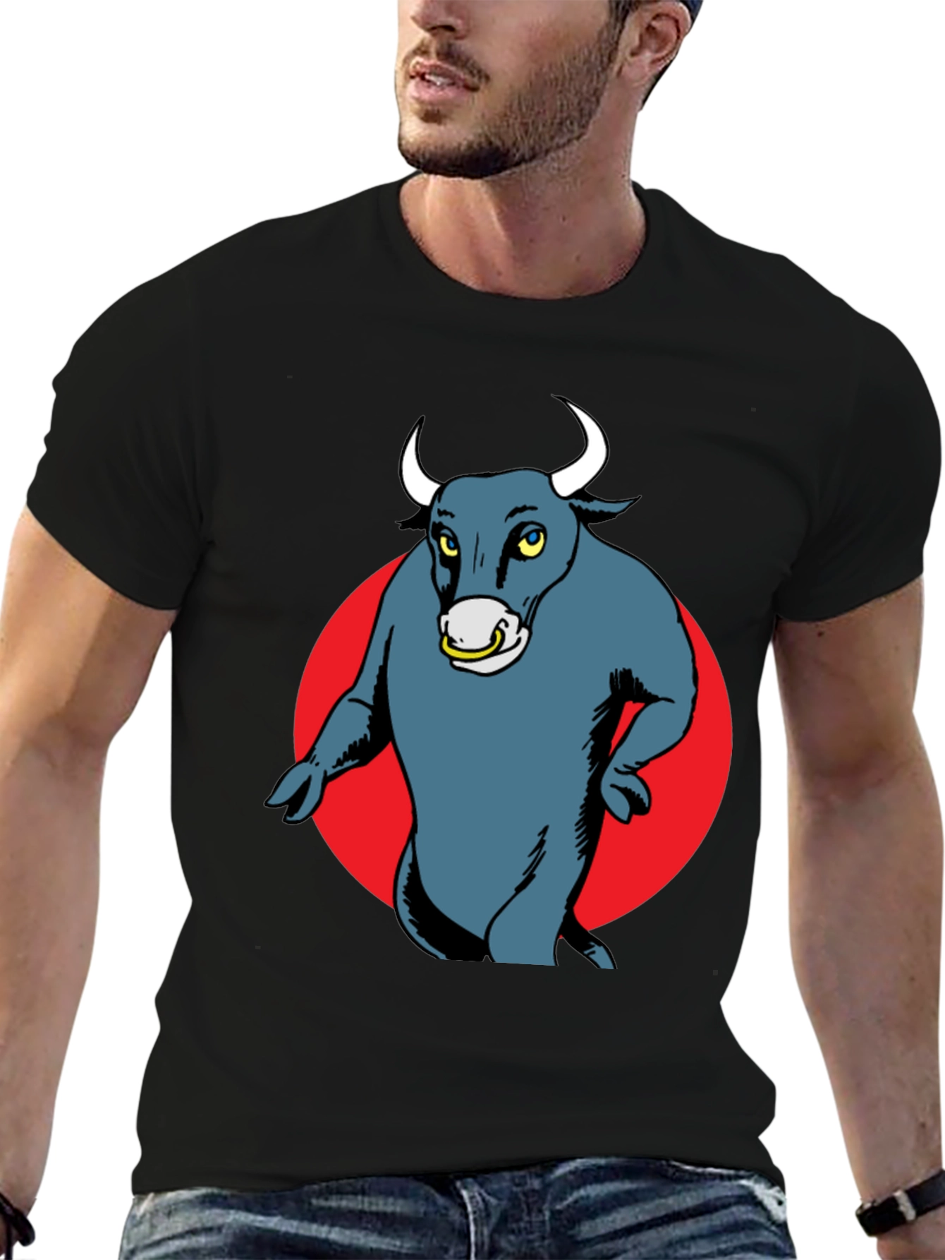 Bull Graphic Tee - Mens Black Cotton T-Shirt