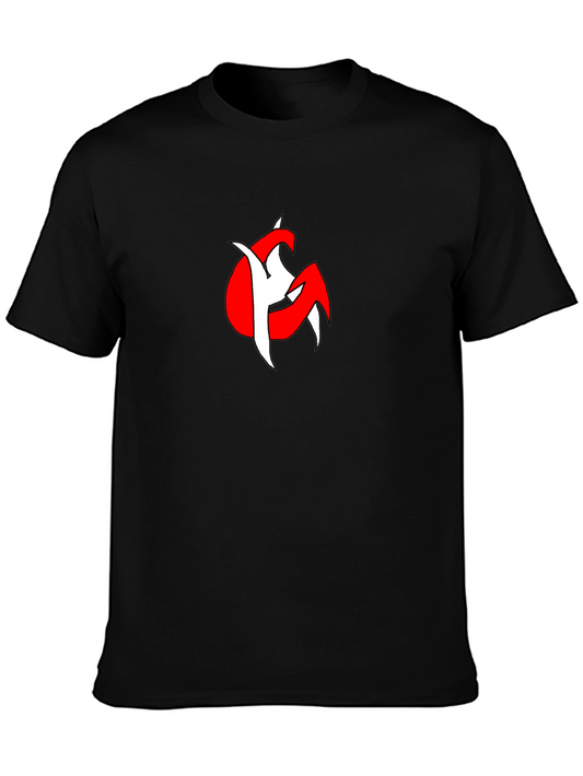 Bold Graphic Tee: Red & White Design on Black