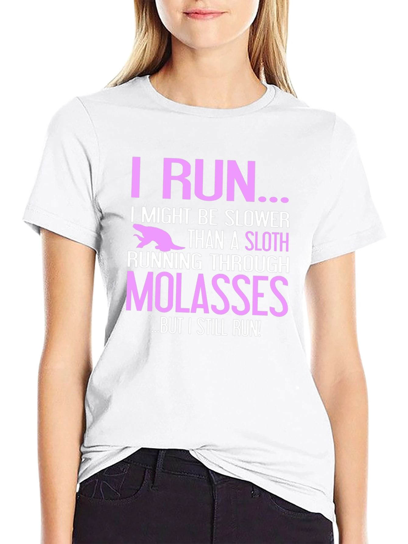 I Run Sloth Molasses Funny Black T-Shirt
