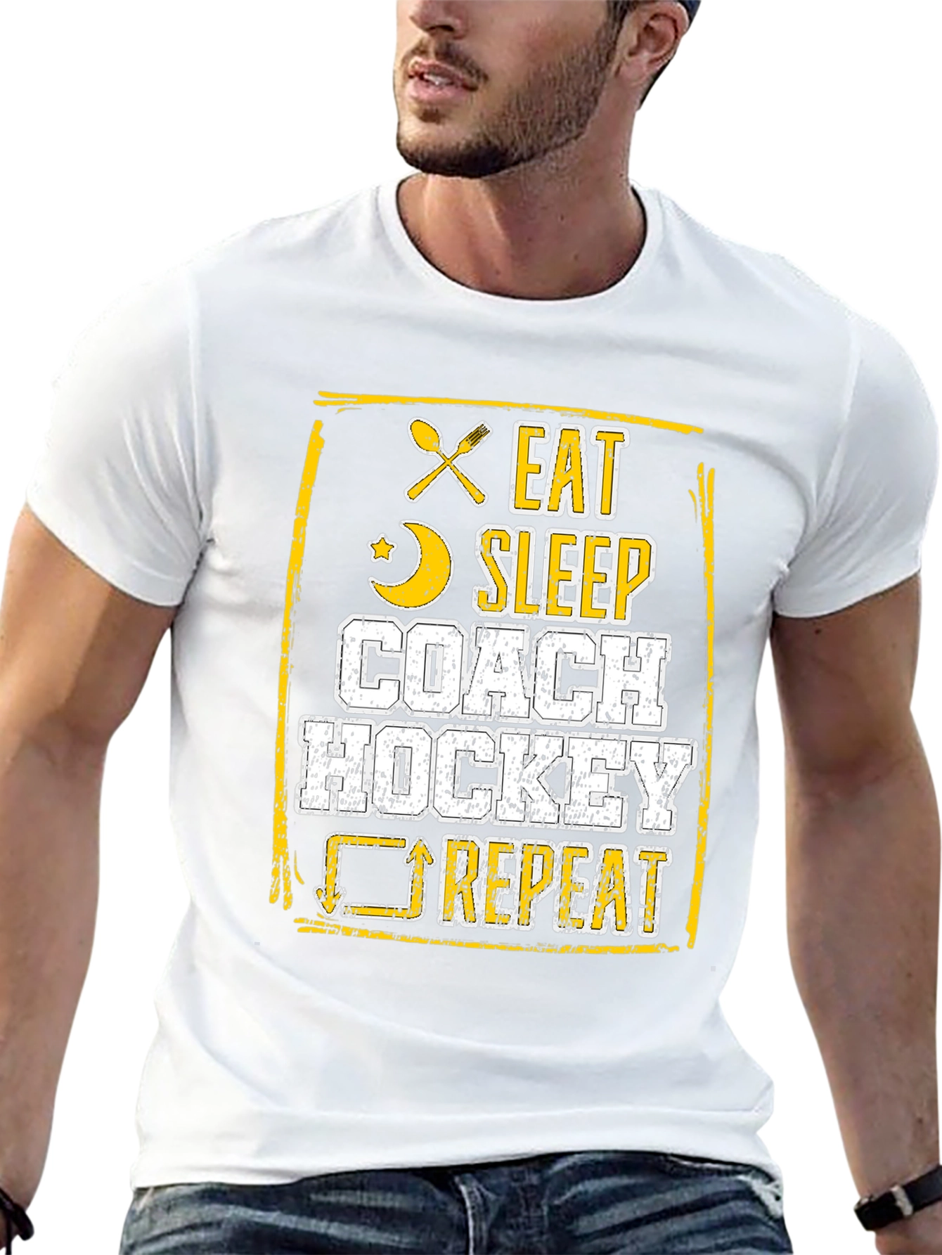 Eat Sleep Coach Hockey Repeat Graphic Tee