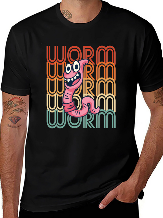 Funny Worm Graphic Tee - Black Cotton T-Shirt