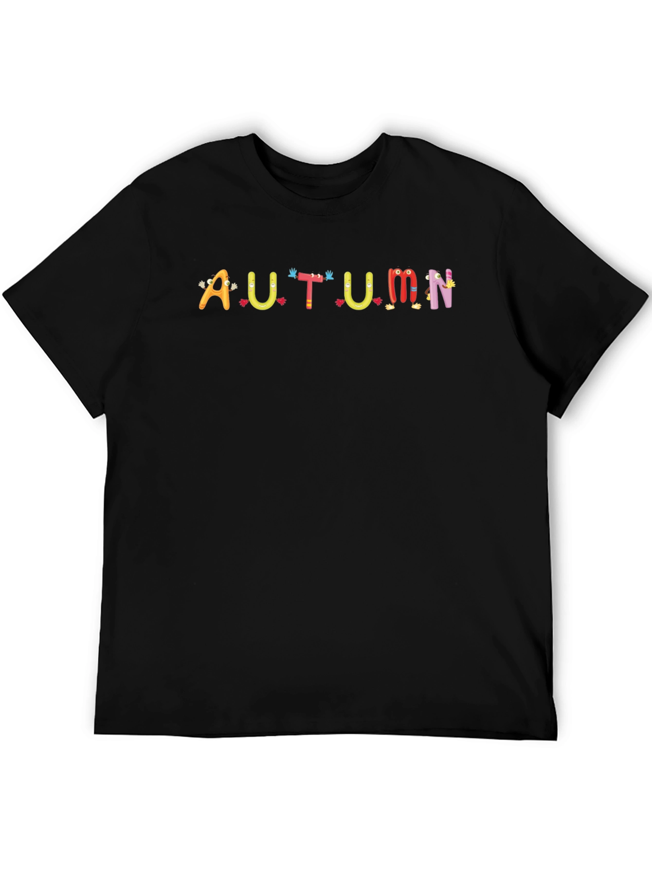 Autumn Cartoon Letter Black T-Shirt