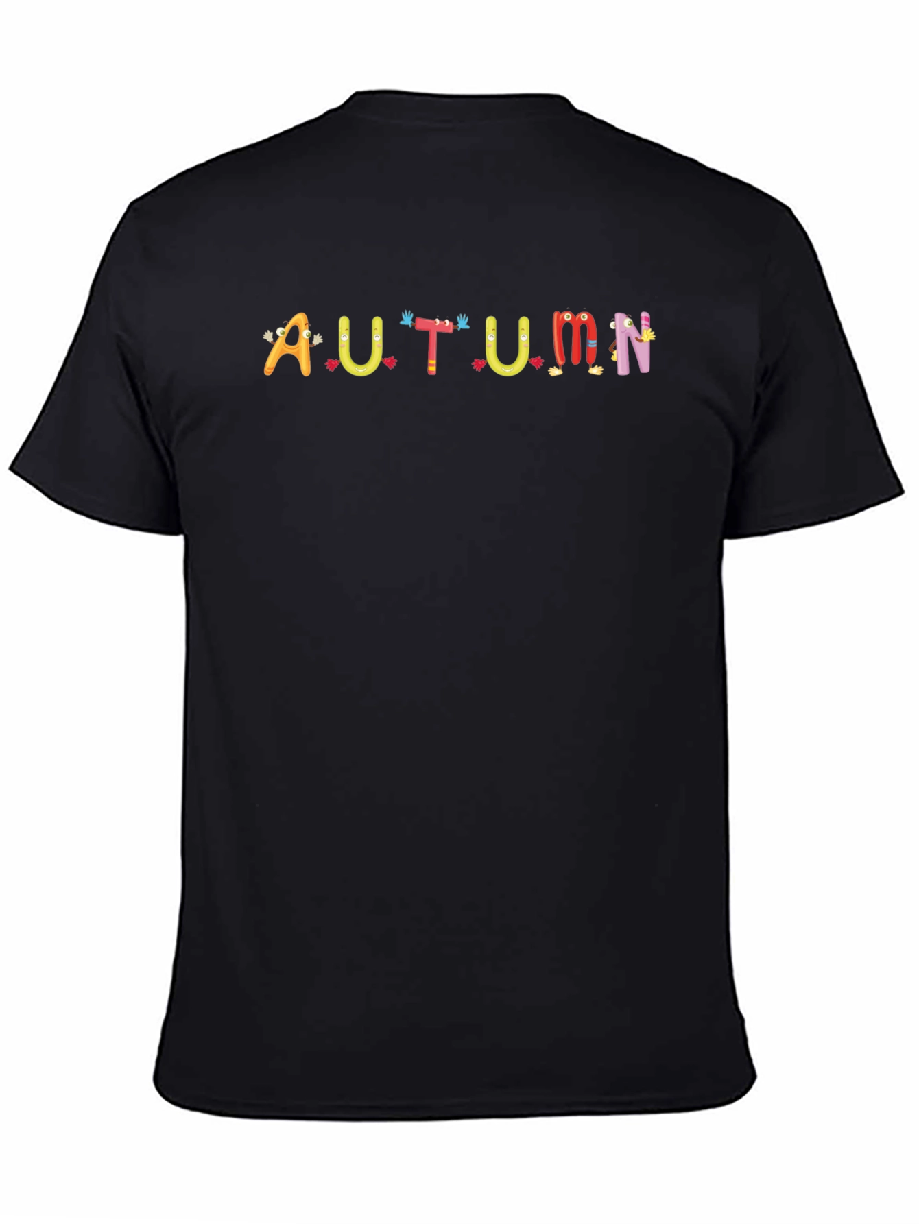 Autumn Cartoon Letter Black T-Shirt