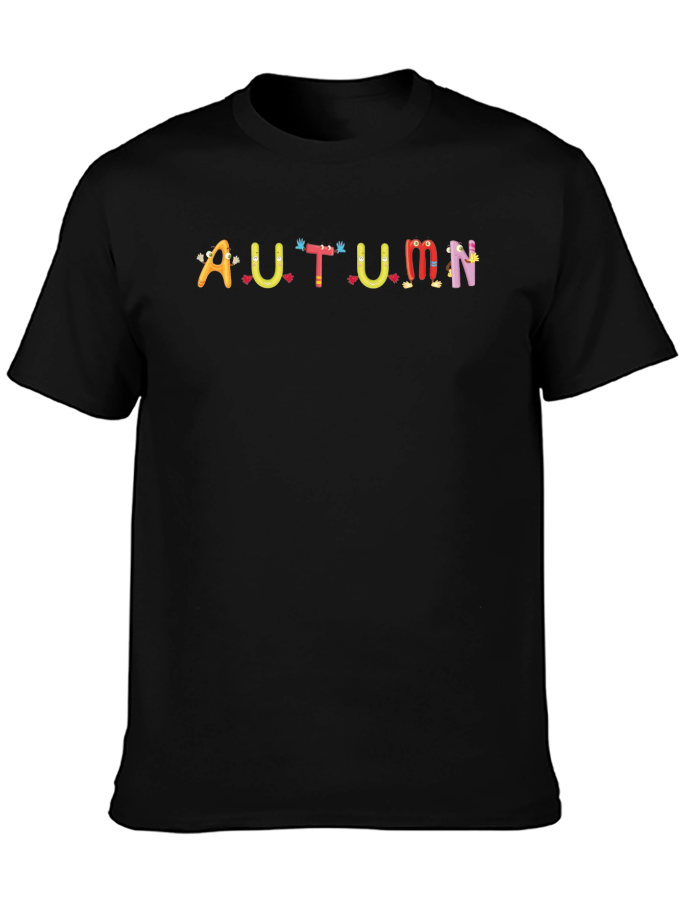 Autumn Cartoon Letter Black T-Shirt