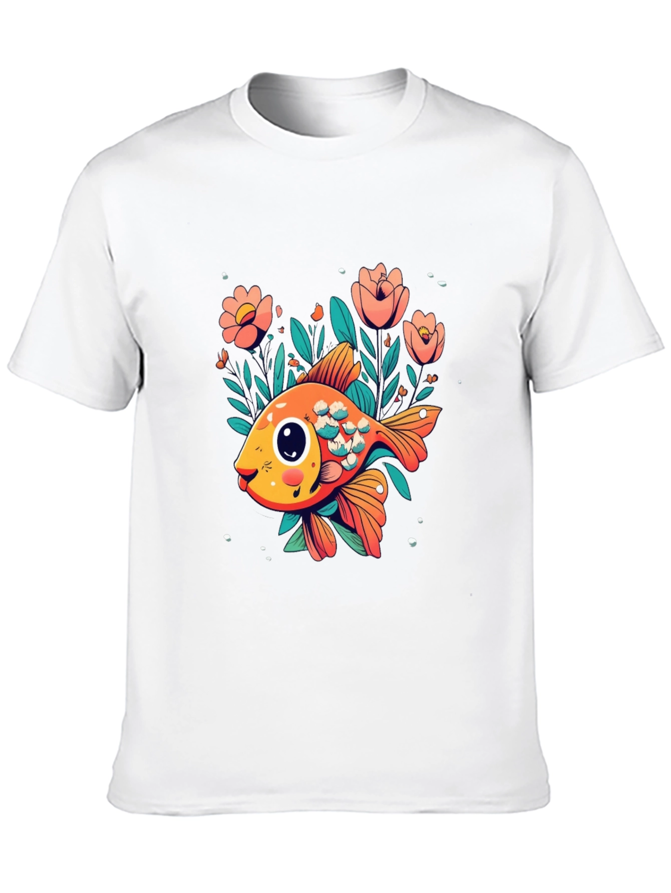 Floral Goldfish Graphic Black T-Shirt