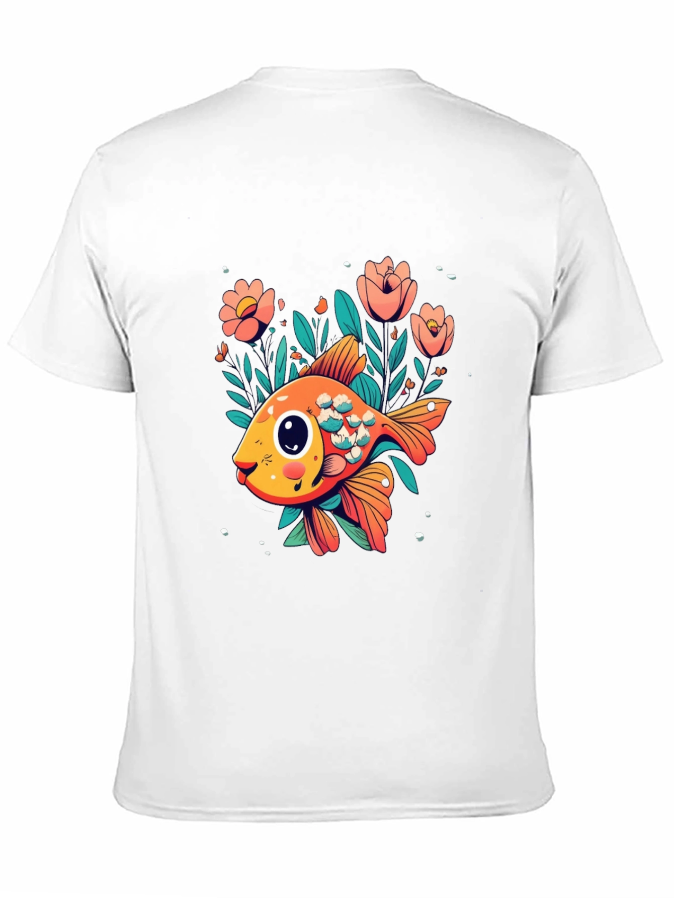 Floral Goldfish Graphic Black T-Shirt