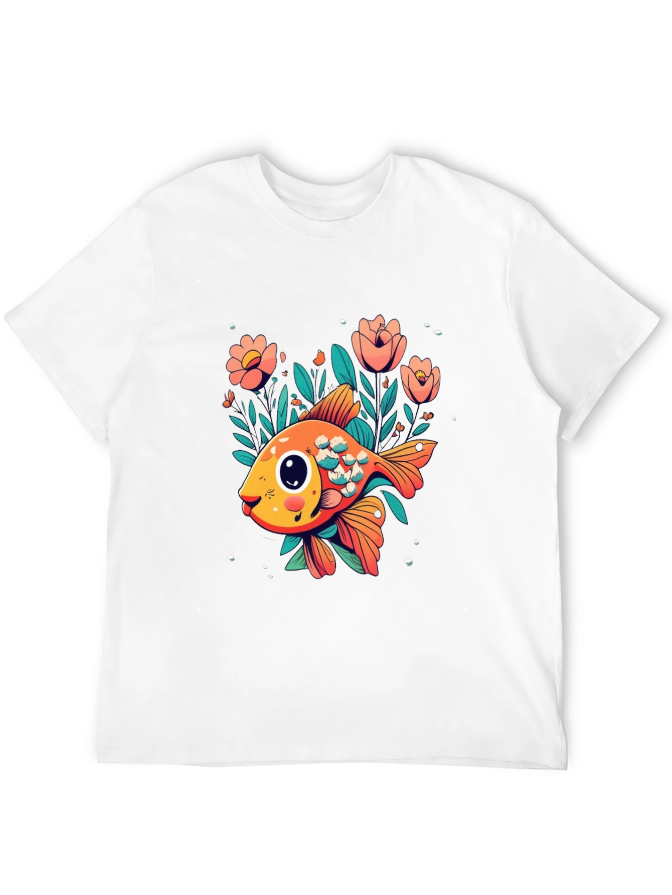 Floral Goldfish Graphic Black T-Shirt