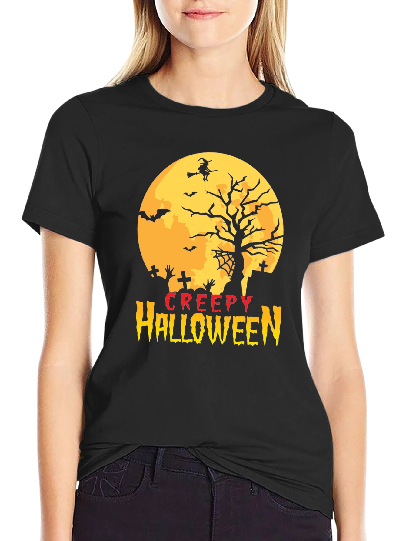 Creepy Halloween T-Shirt - Spooky Witch Design