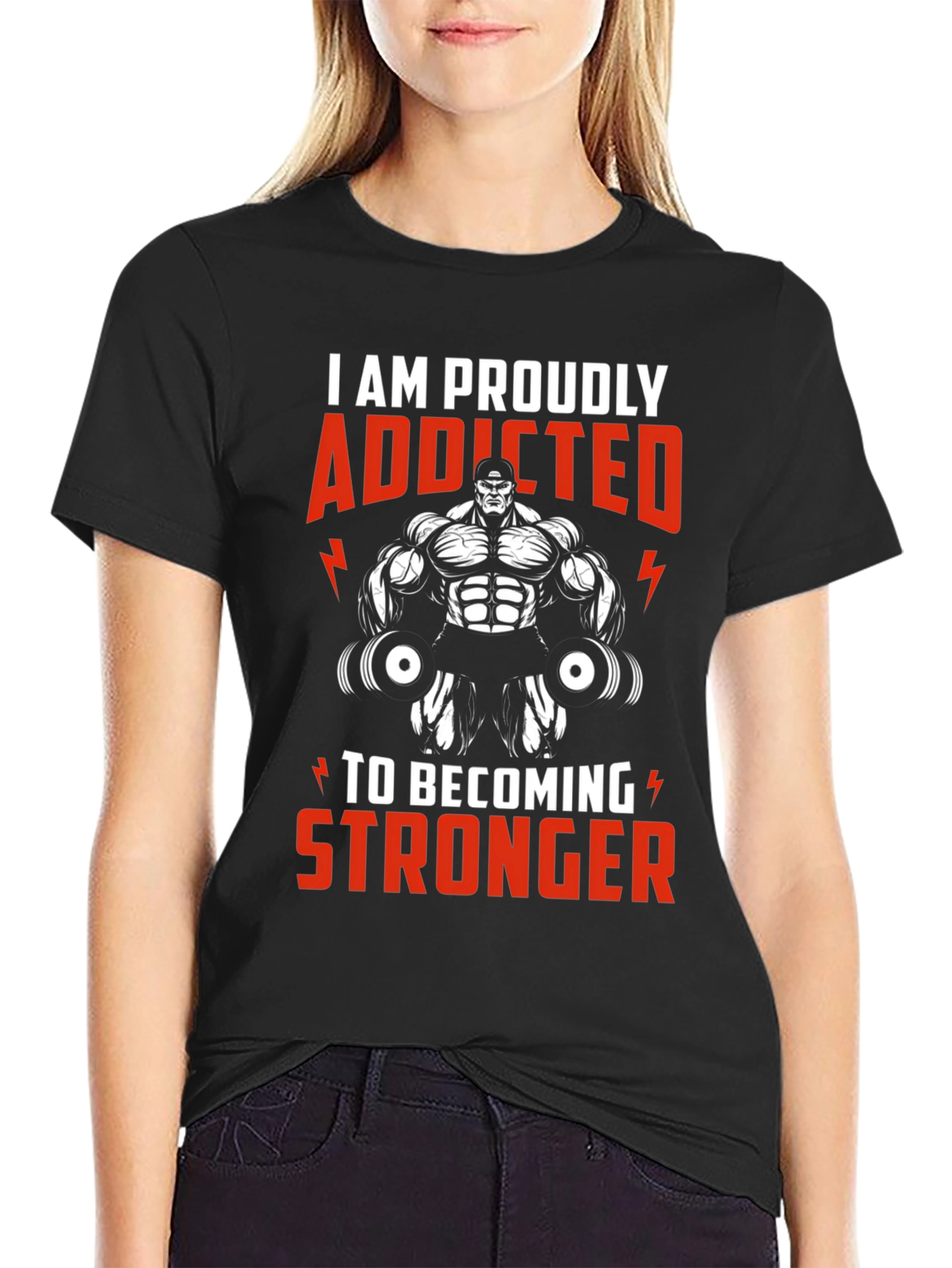 Addicted to Stronger Mens Black T-Shirt Gym Fitness