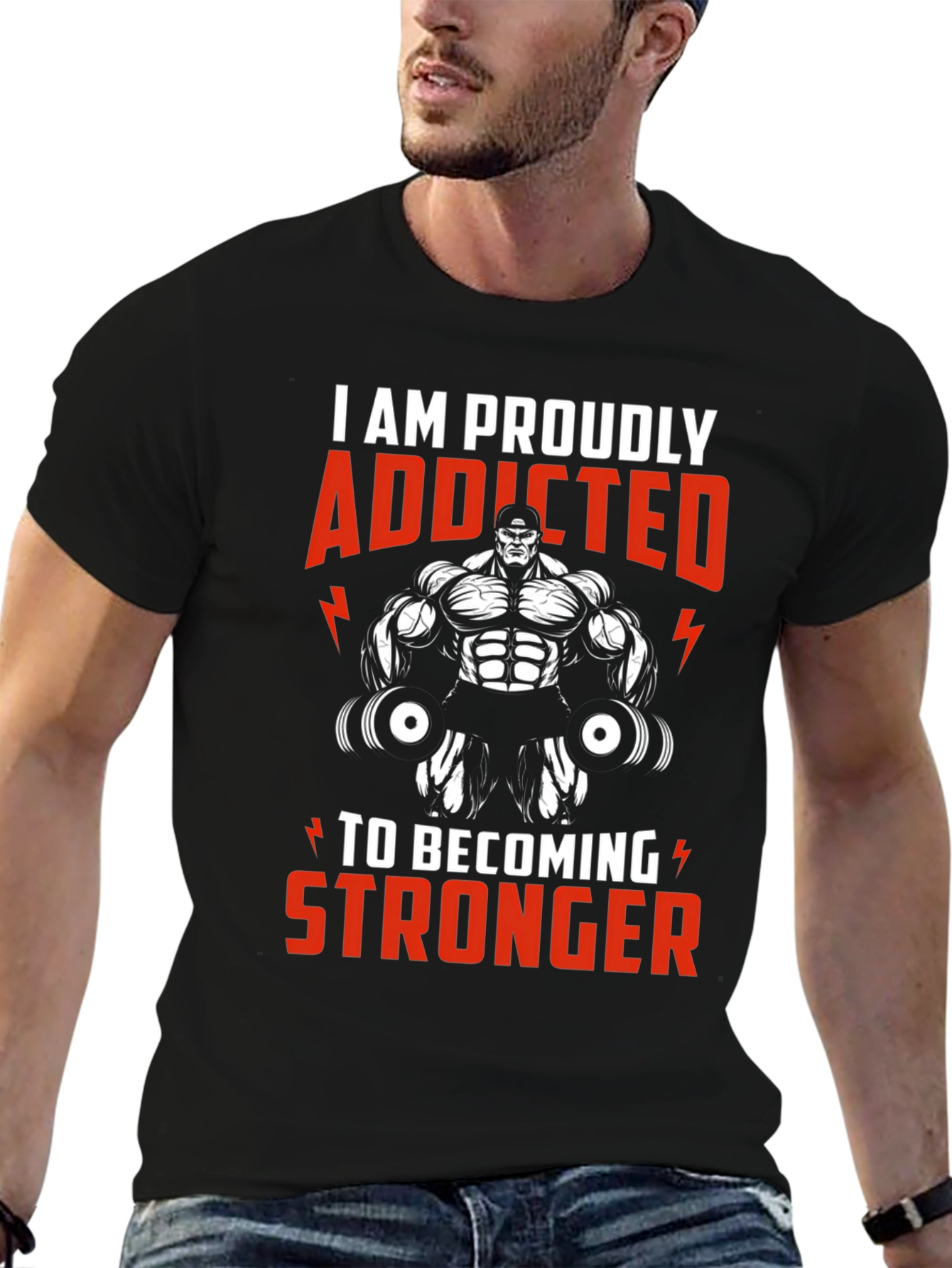 Addicted to Stronger Mens Black T-Shirt Gym Fitness