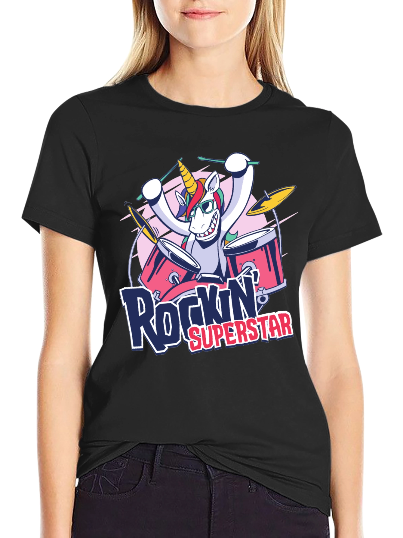 Rockin Superstar Unicorn Black T-Shirt
