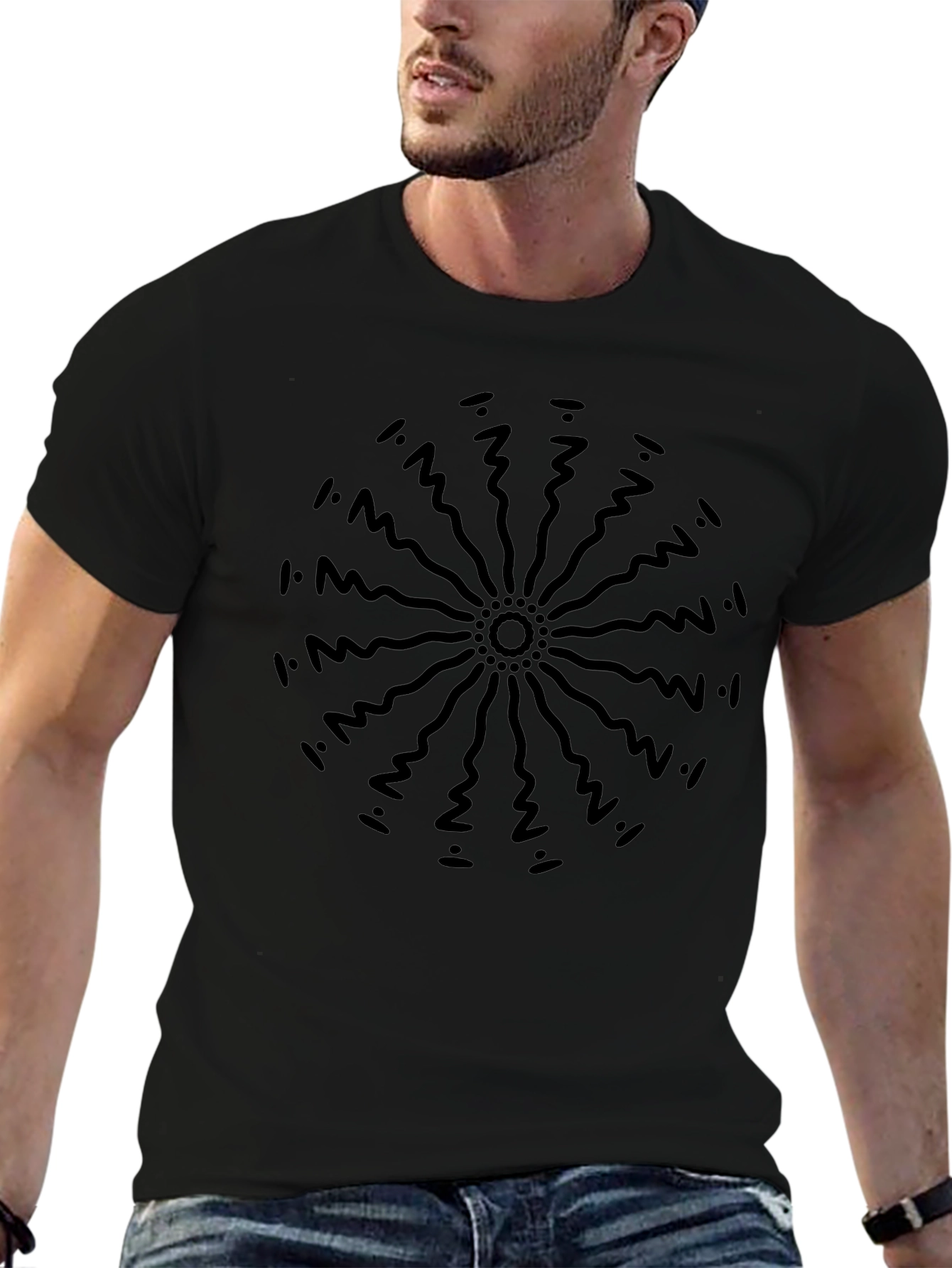 Abstract Sun Ray Graphic Tee - Black