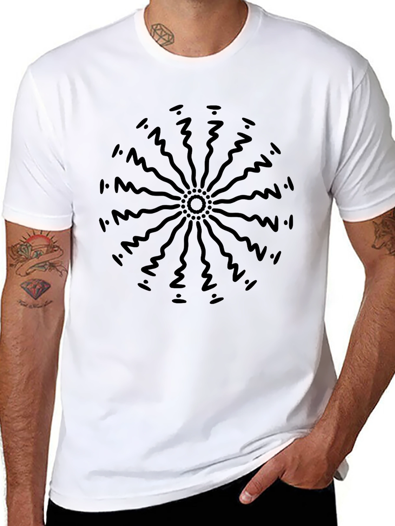 Abstract Sun Ray Graphic Tee - Black