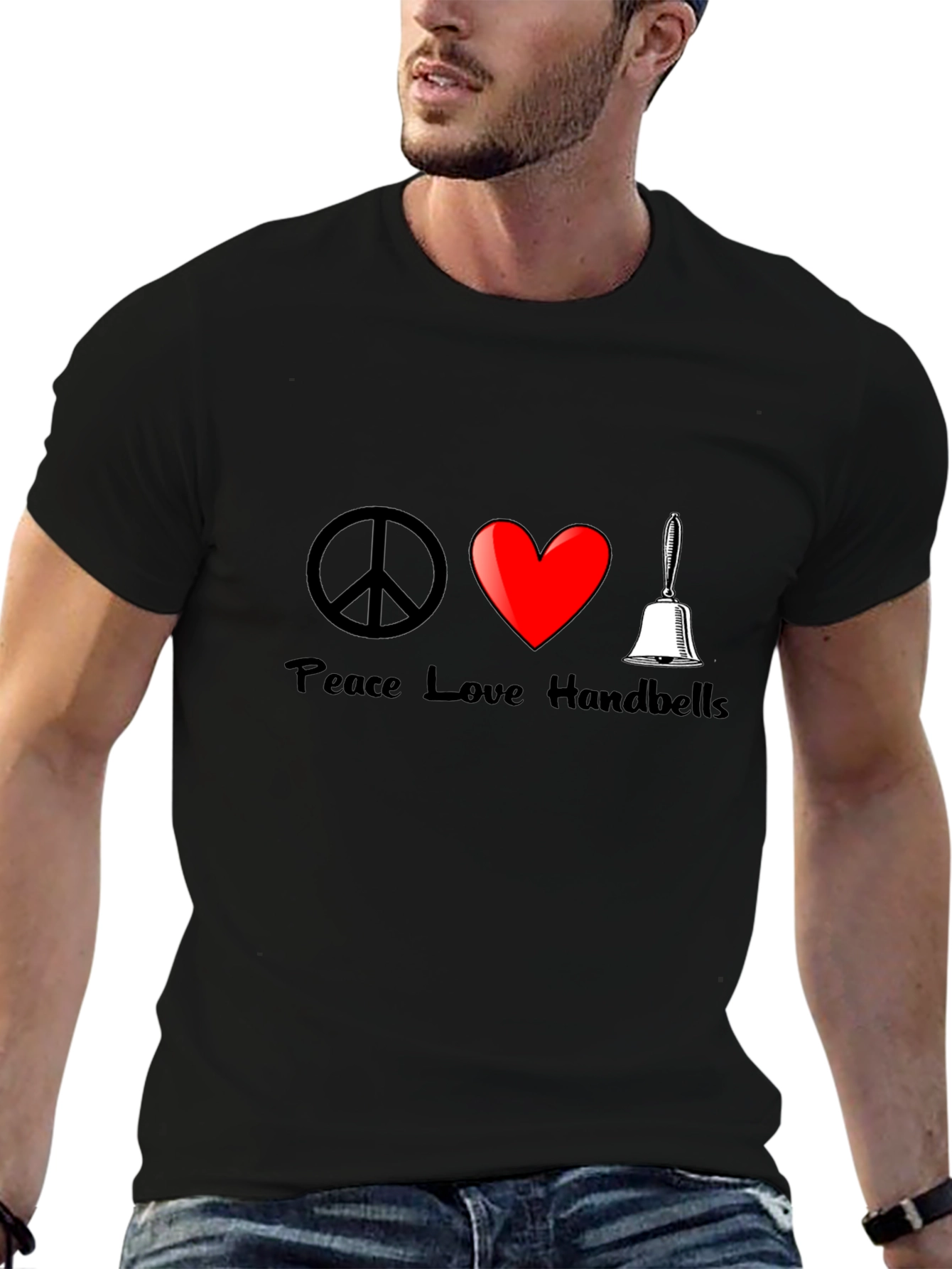 Peace Love Handbells T-Shirt Black Cotton