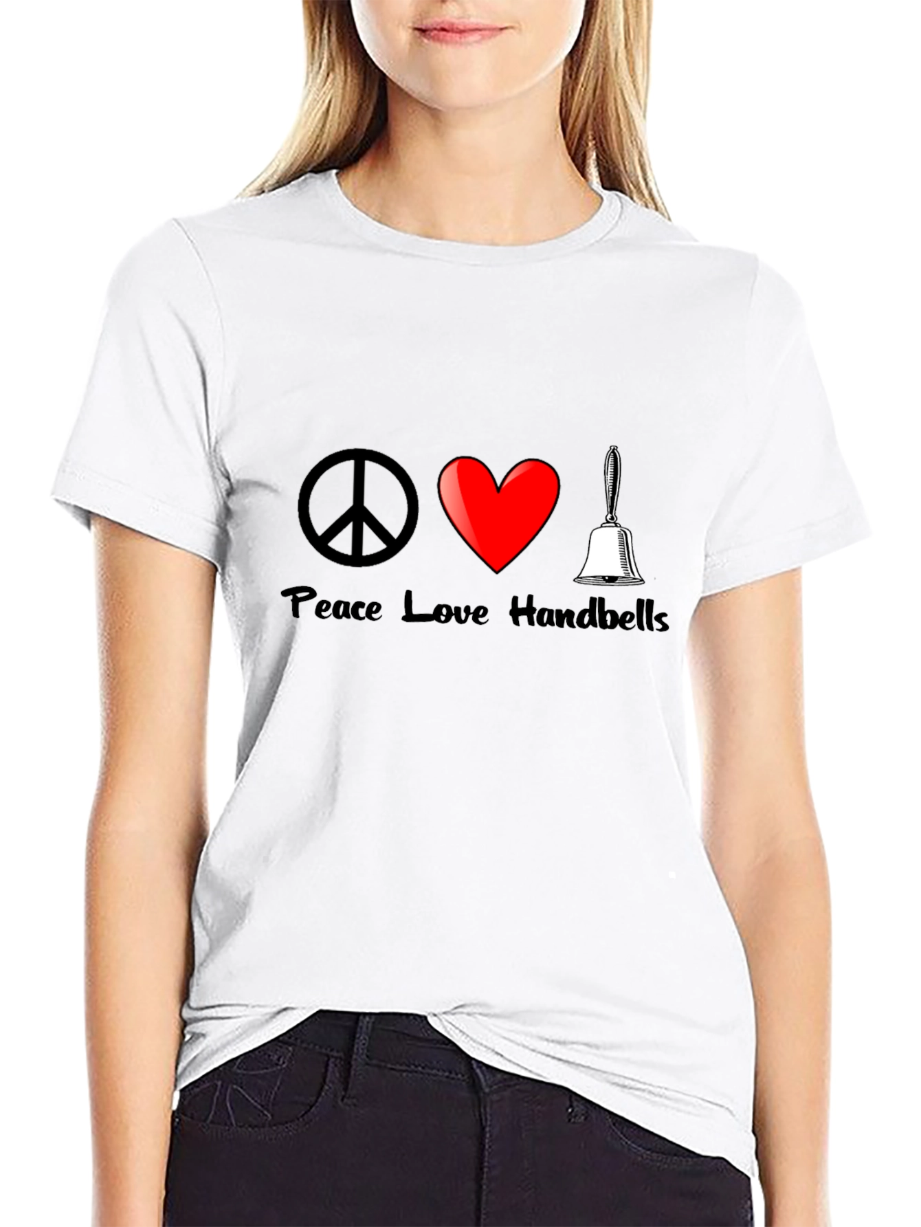 Peace Love Handbells T-Shirt Black Cotton