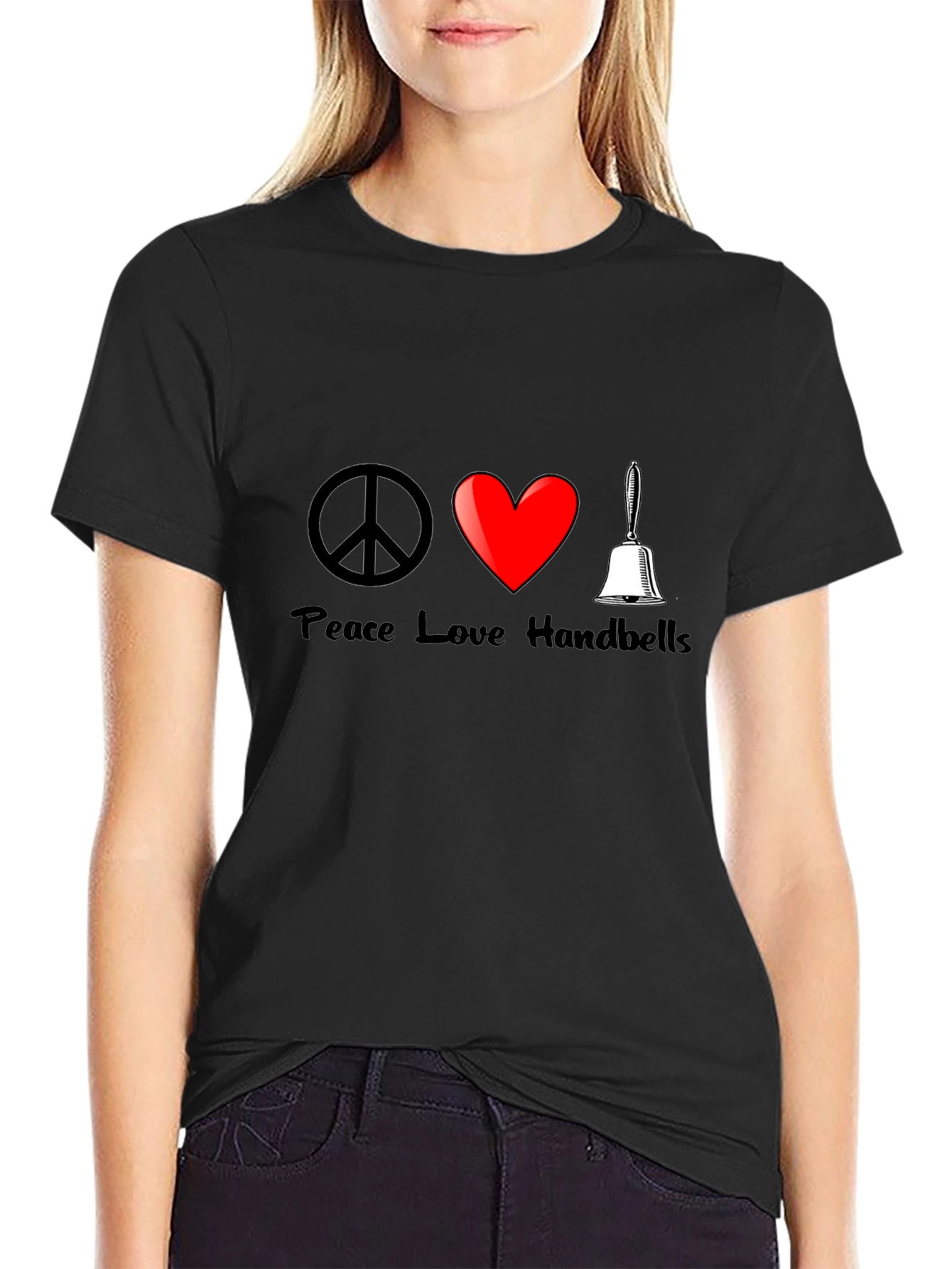 Peace Love Handbells T-Shirt Black Cotton