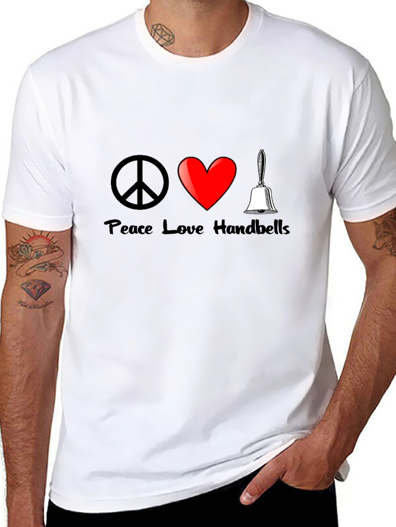 Peace Love Handbells T-Shirt Black Cotton