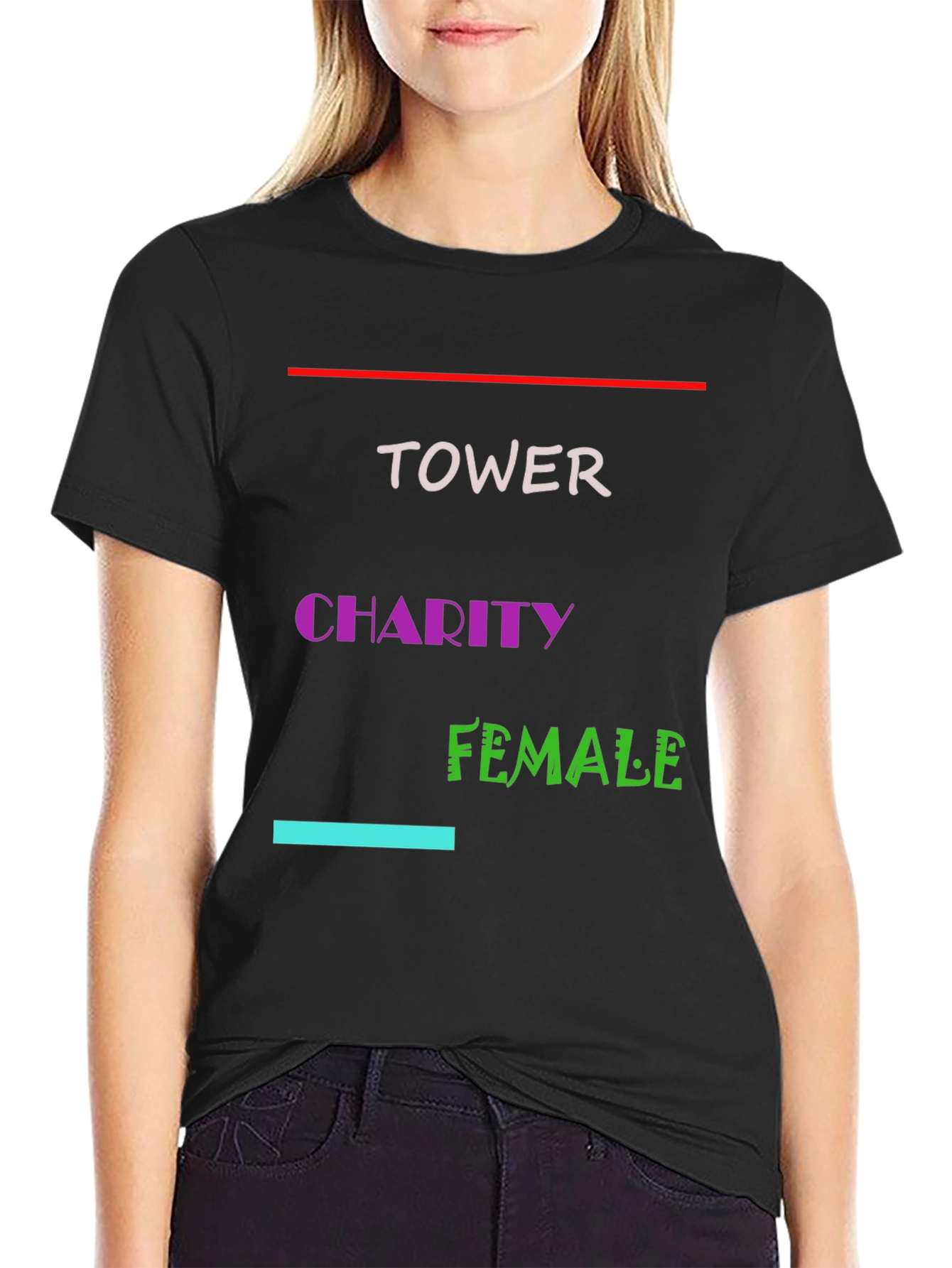 Tower Charity Female Black Graphic T-Shirt