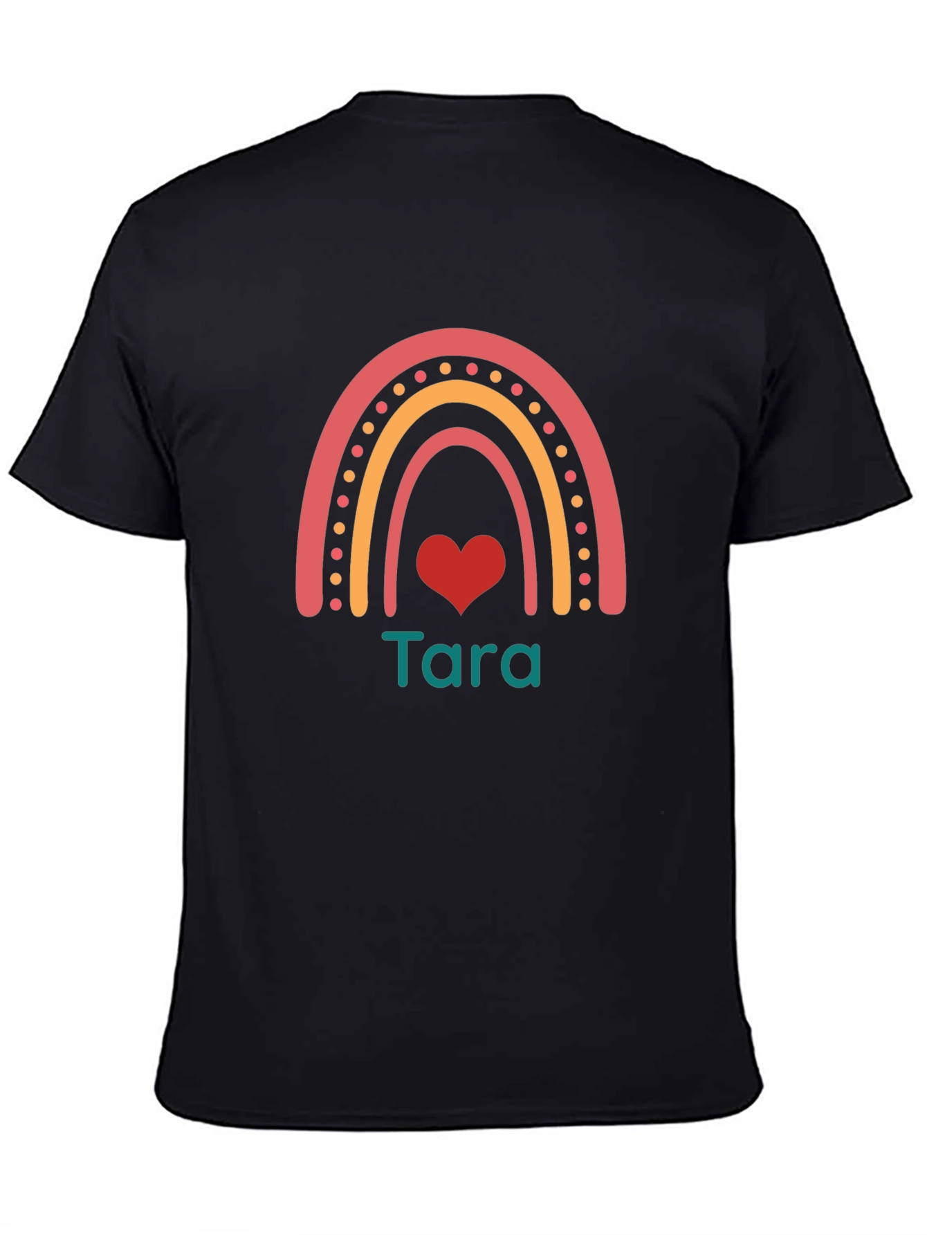 Tara Rainbow Heart Black T-Shirt