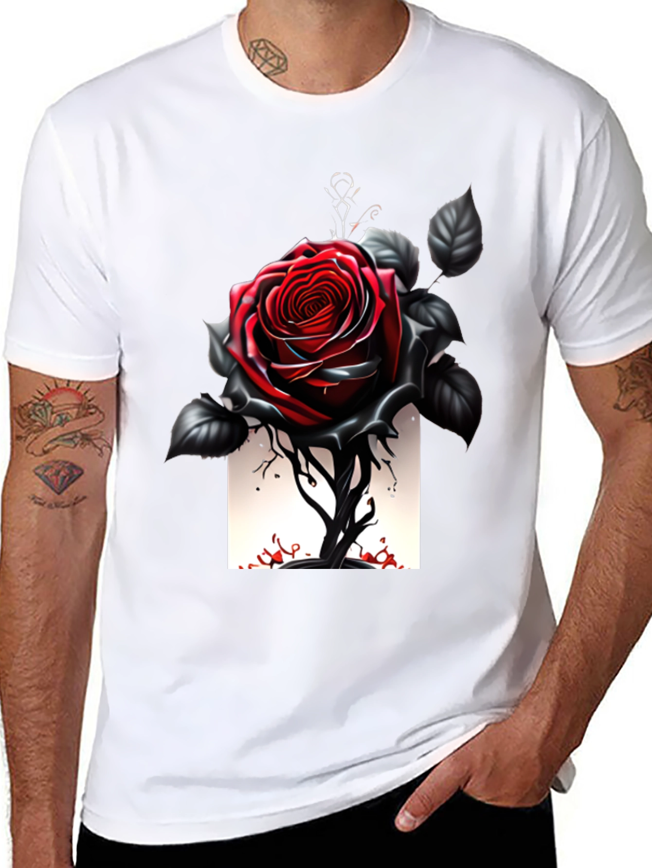 Gothic Rose T-Shirt - Dark Floral Design