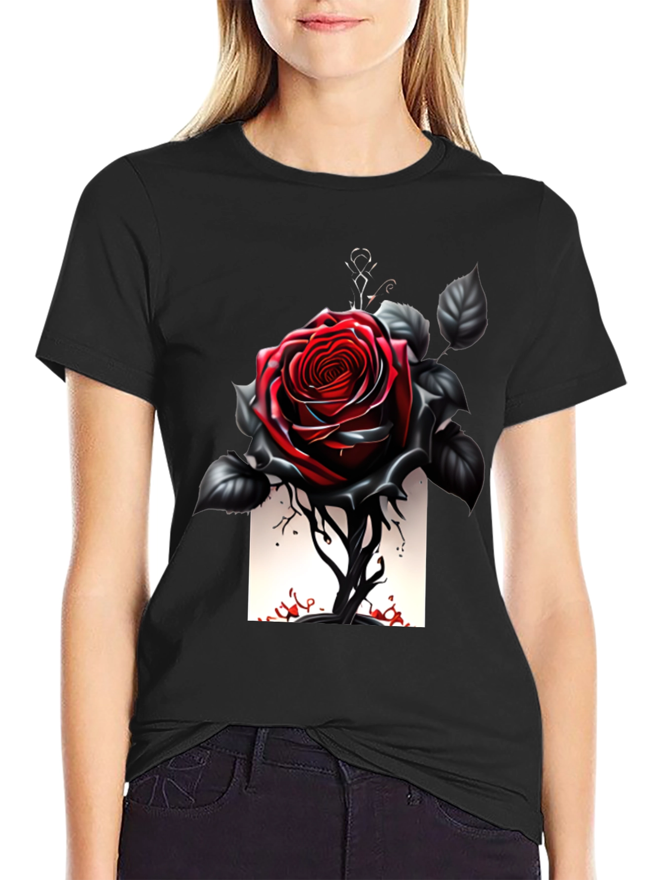 Gothic Rose T-Shirt - Dark Floral Design