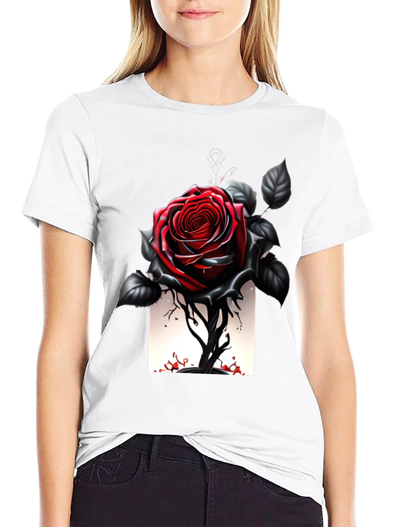 Gothic Rose T-Shirt - Dark Floral Design