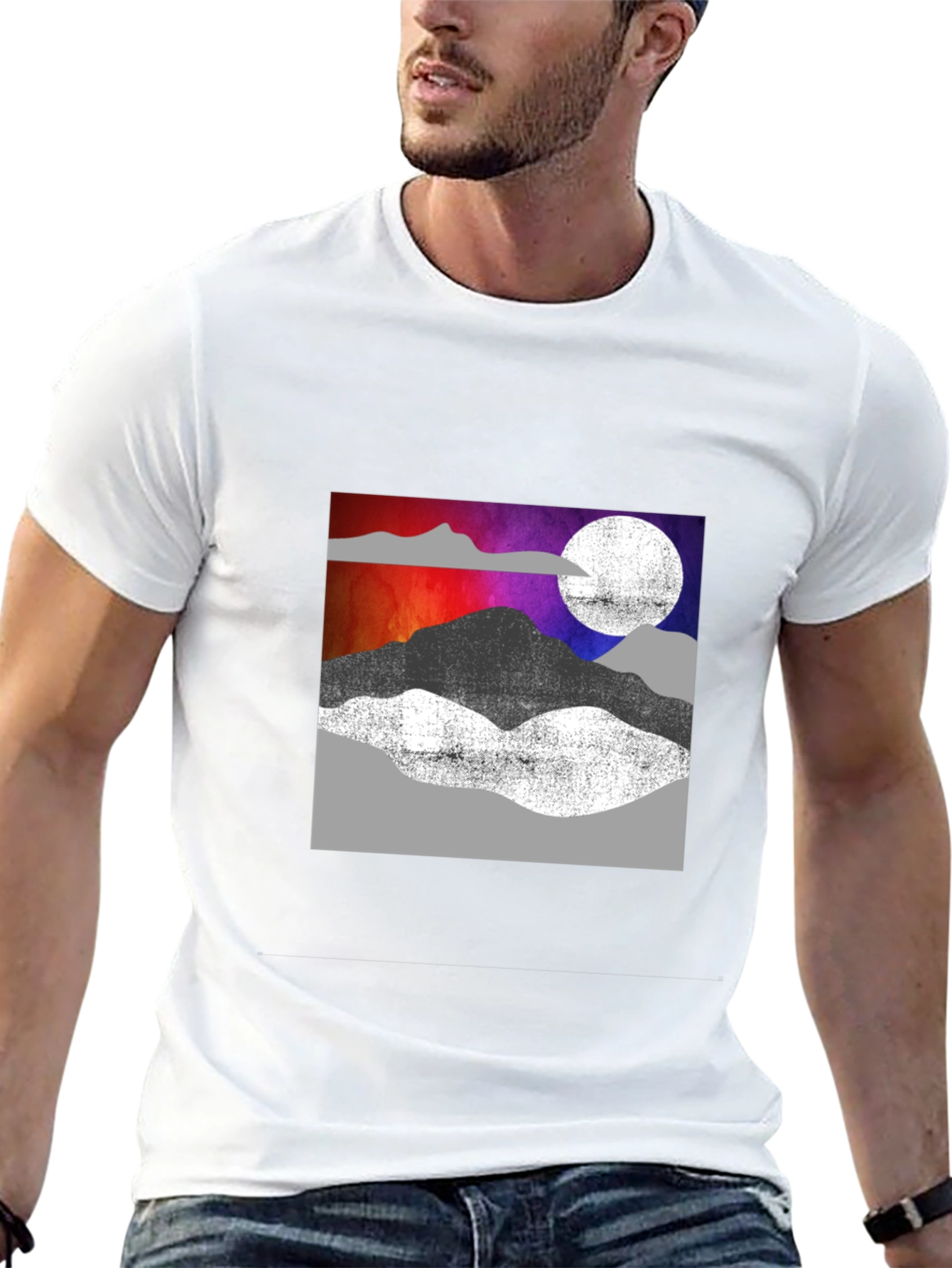 Abstract Mountain Scene Graphic T-Shirt