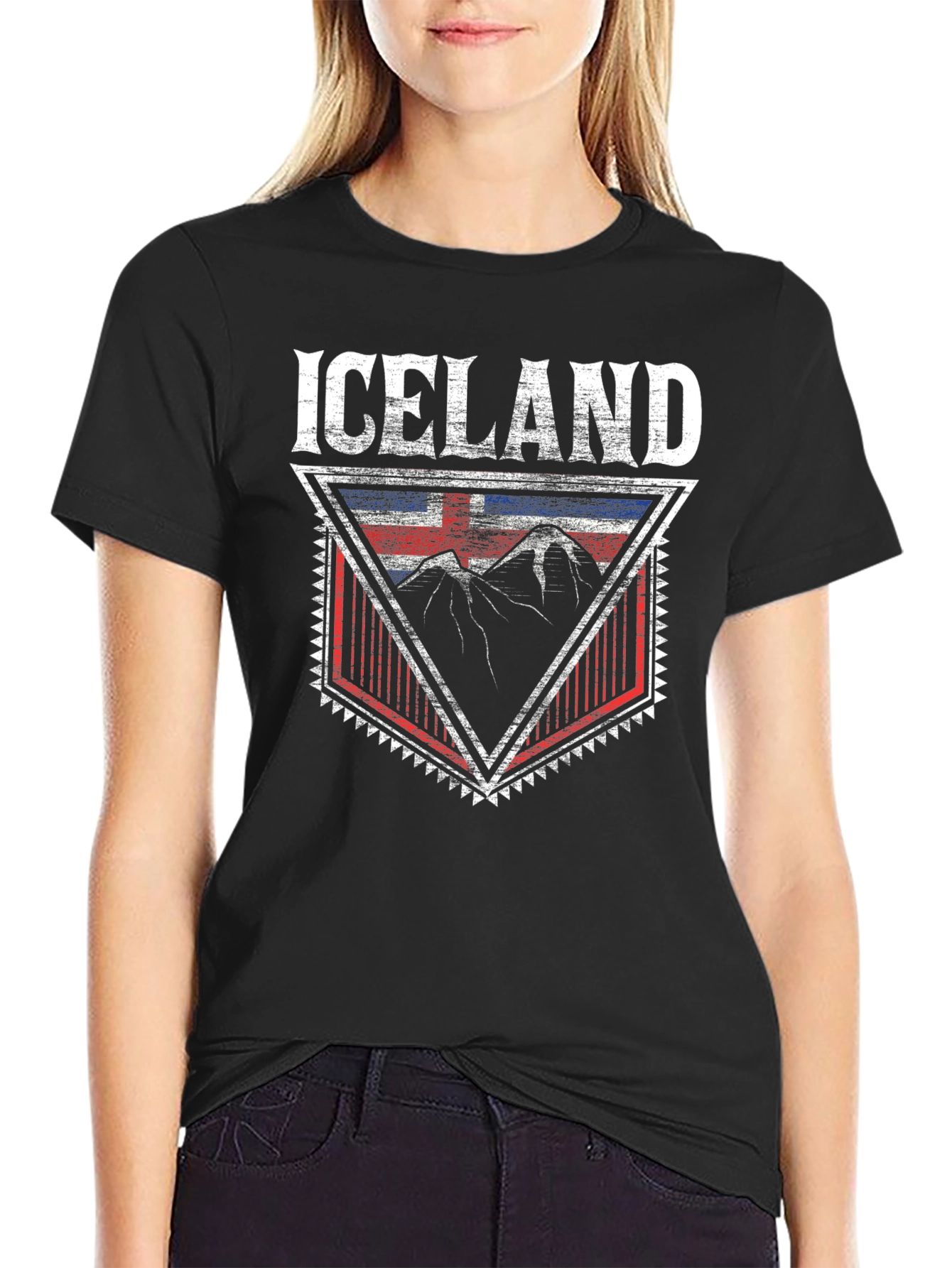 Iceland Flag Mountain Graphic Tee - Black